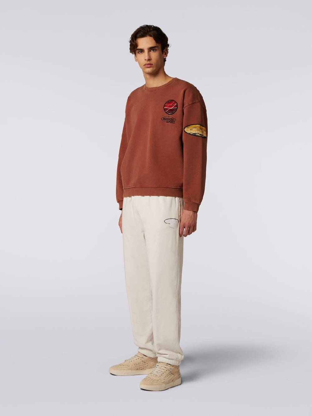 Missoni Pullover girocollo in felpa di cotone con inserto in maglia Lightning offer