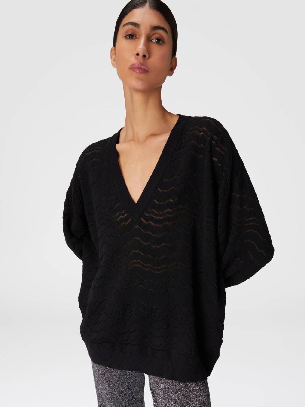 Missoni Pullover con scollatura a V e zig zag tono su tono Fino al 60% di sconto