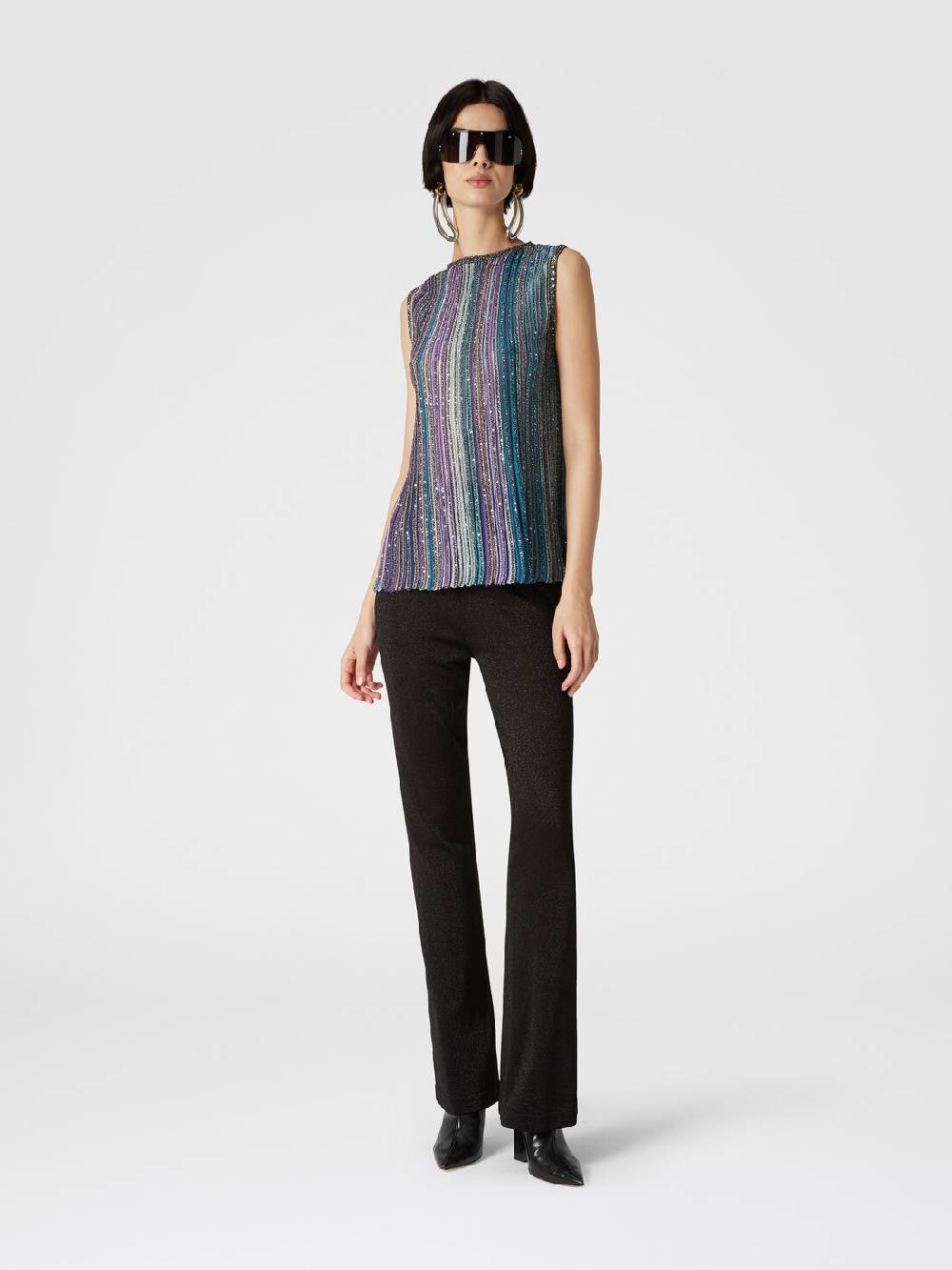 Missoni Top senza maniche svasato a costine con paillettes Italia
