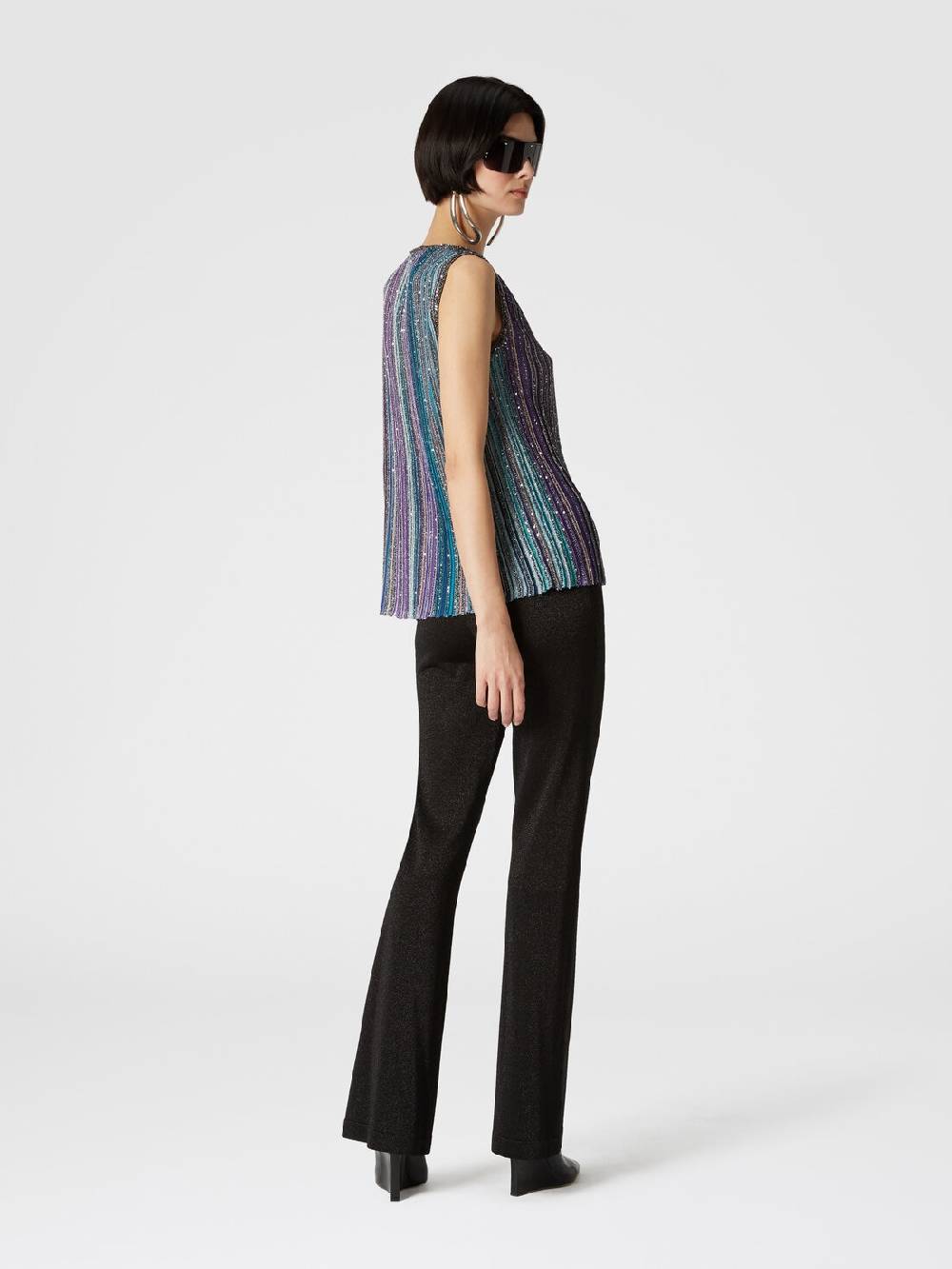 Missoni Top senza maniche svasato a costine con paillettes Italia