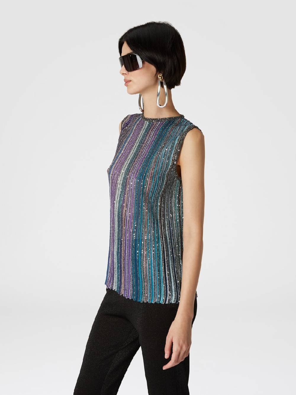 Missoni Top senza maniche svasato a costine con paillettes Italia