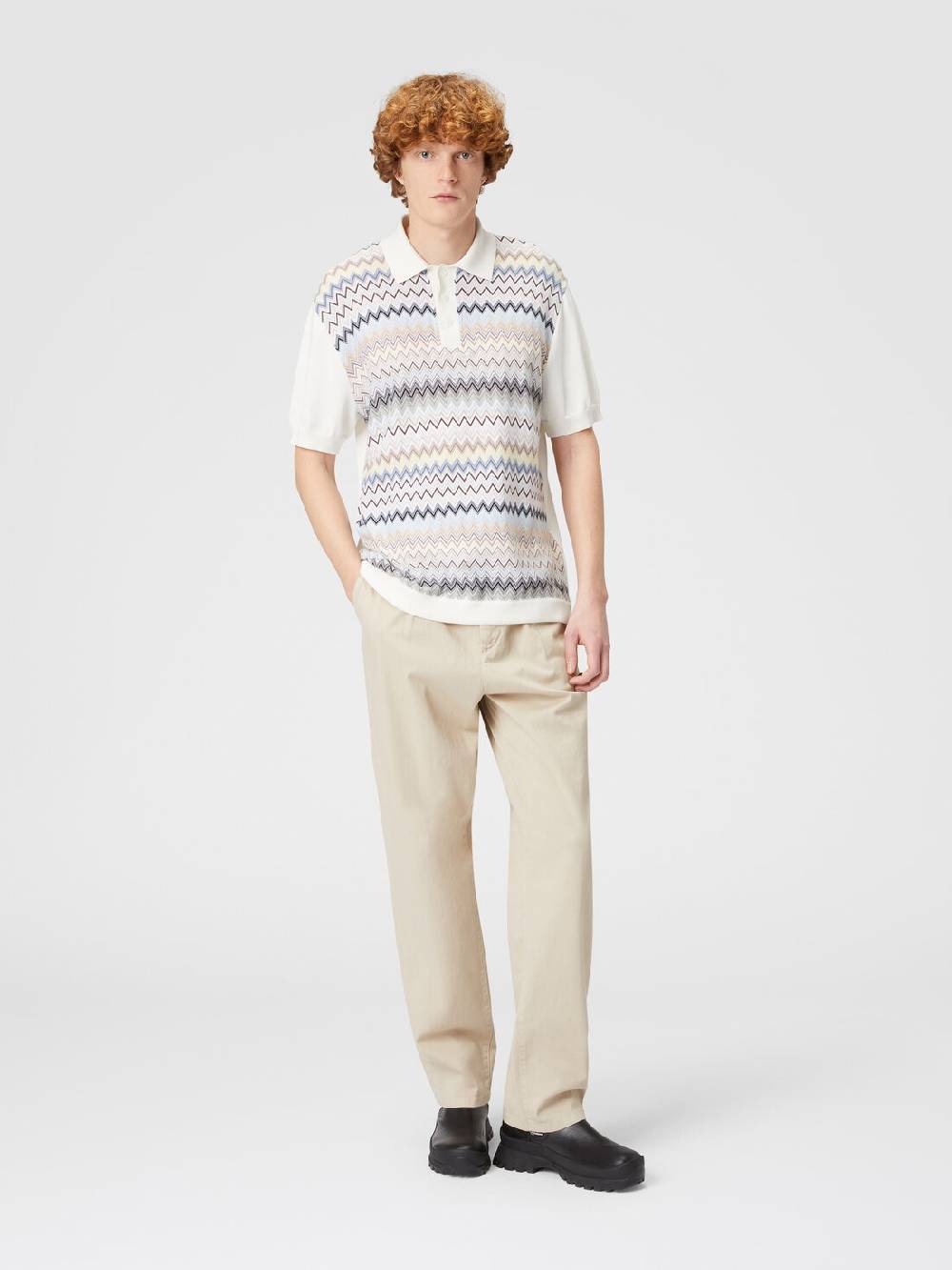 Missoni Polo in maglia di cotone zig zag con inserti tinta unita Acquista Ora
