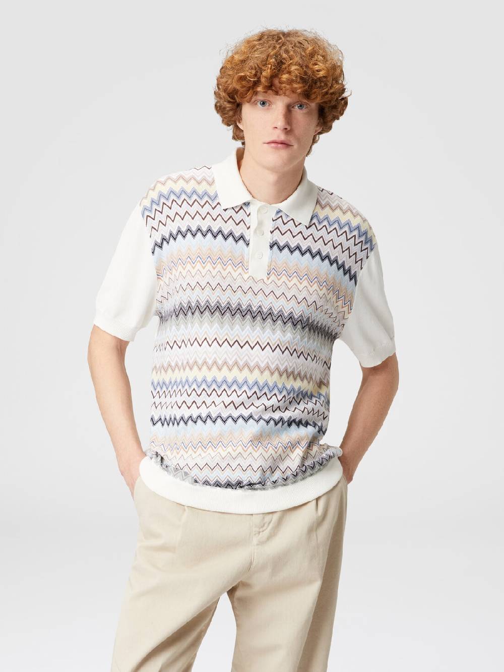 Missoni Polo in maglia di cotone zig zag con inserti tinta unita Acquista Ora