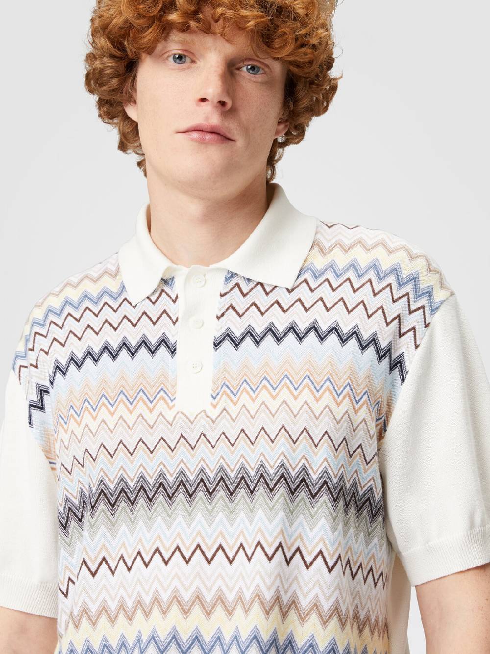 Missoni Polo in maglia di cotone zig zag con inserti tinta unita Acquista Ora