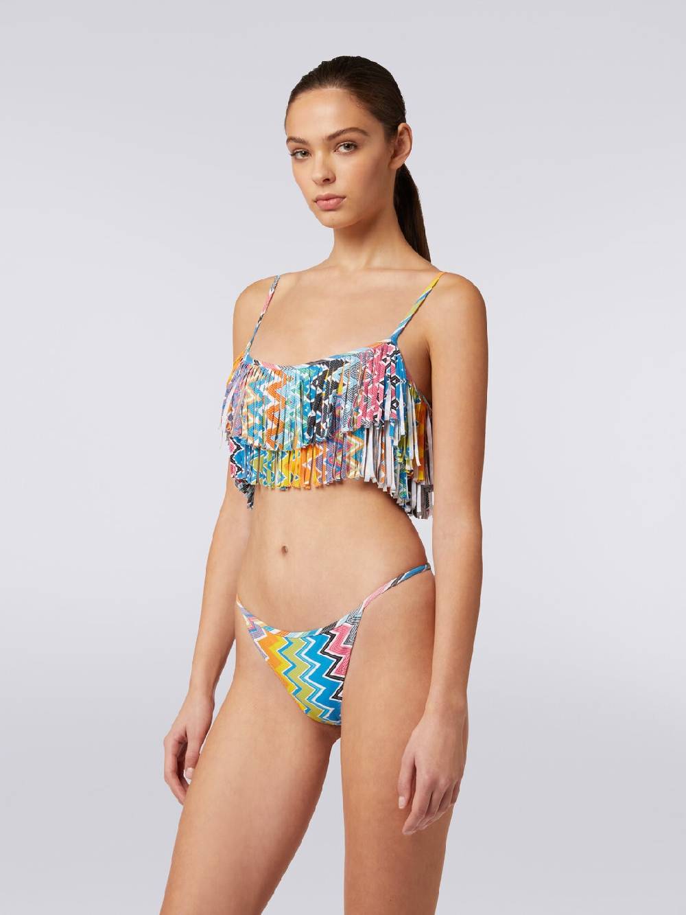 Missoni Bikini in tessuto stretch stampato con top frange Presa