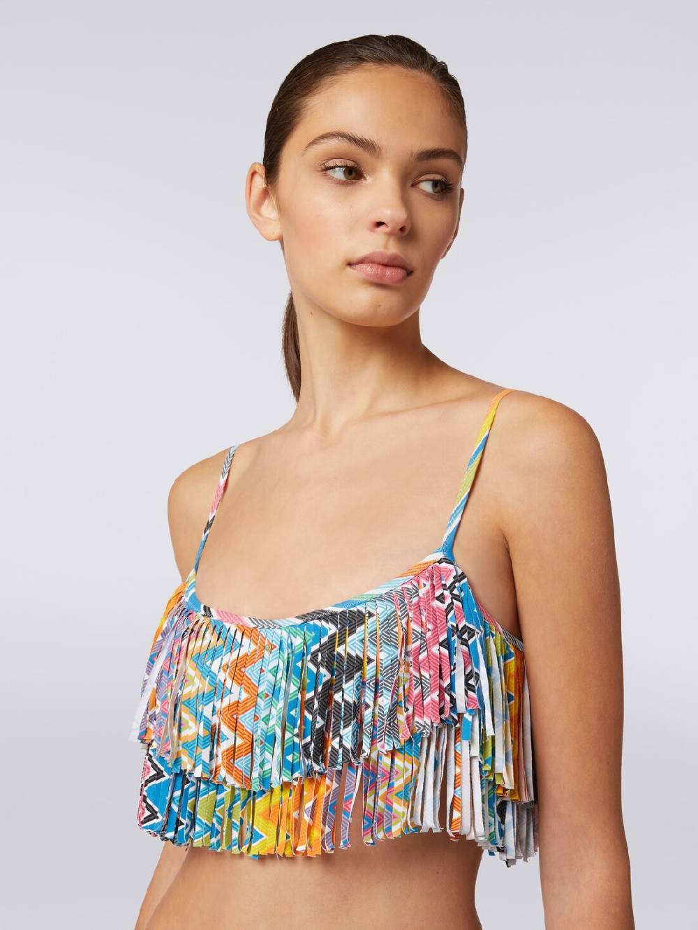 Missoni Bikini in tessuto stretch stampato con top frange Presa