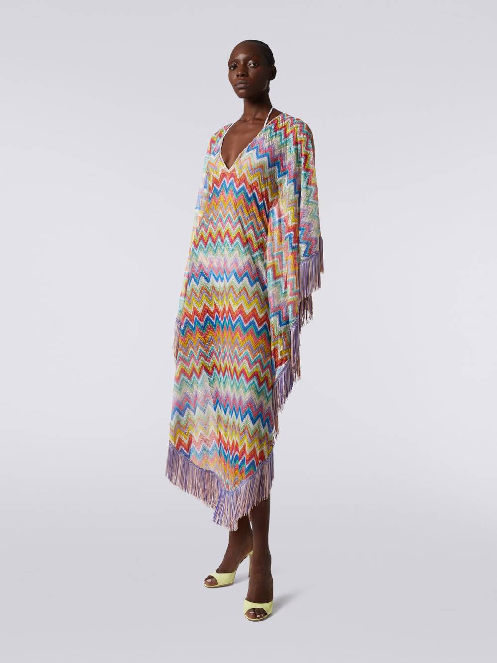 Missoni Caftano copricostume lungo stampa zig zag con frange Outlet