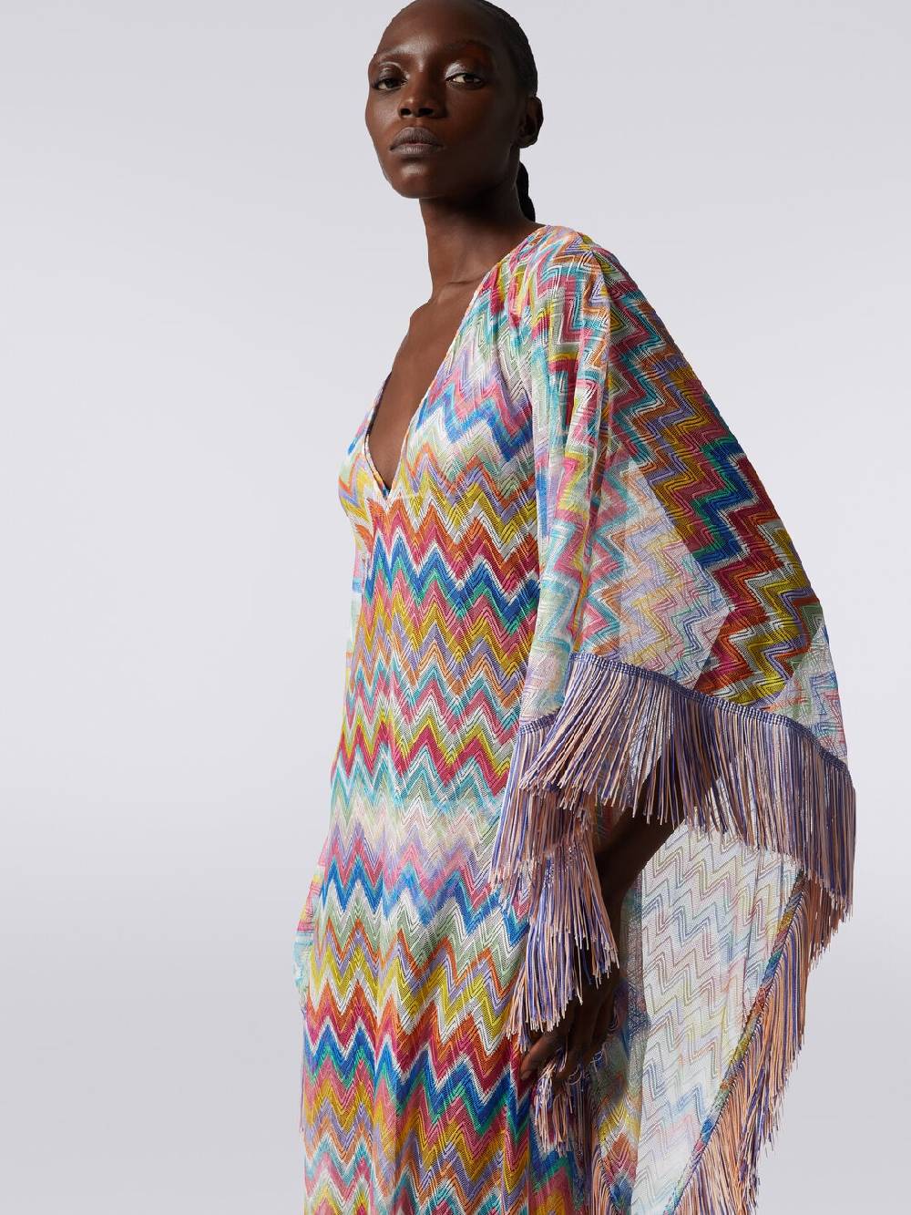 Missoni Caftano copricostume lungo stampa zig zag con frange Outlet