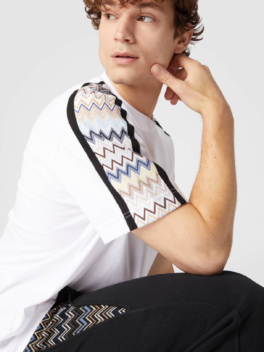 Missoni T-shirt in jersey di cotone con inserti zig zag Nuova