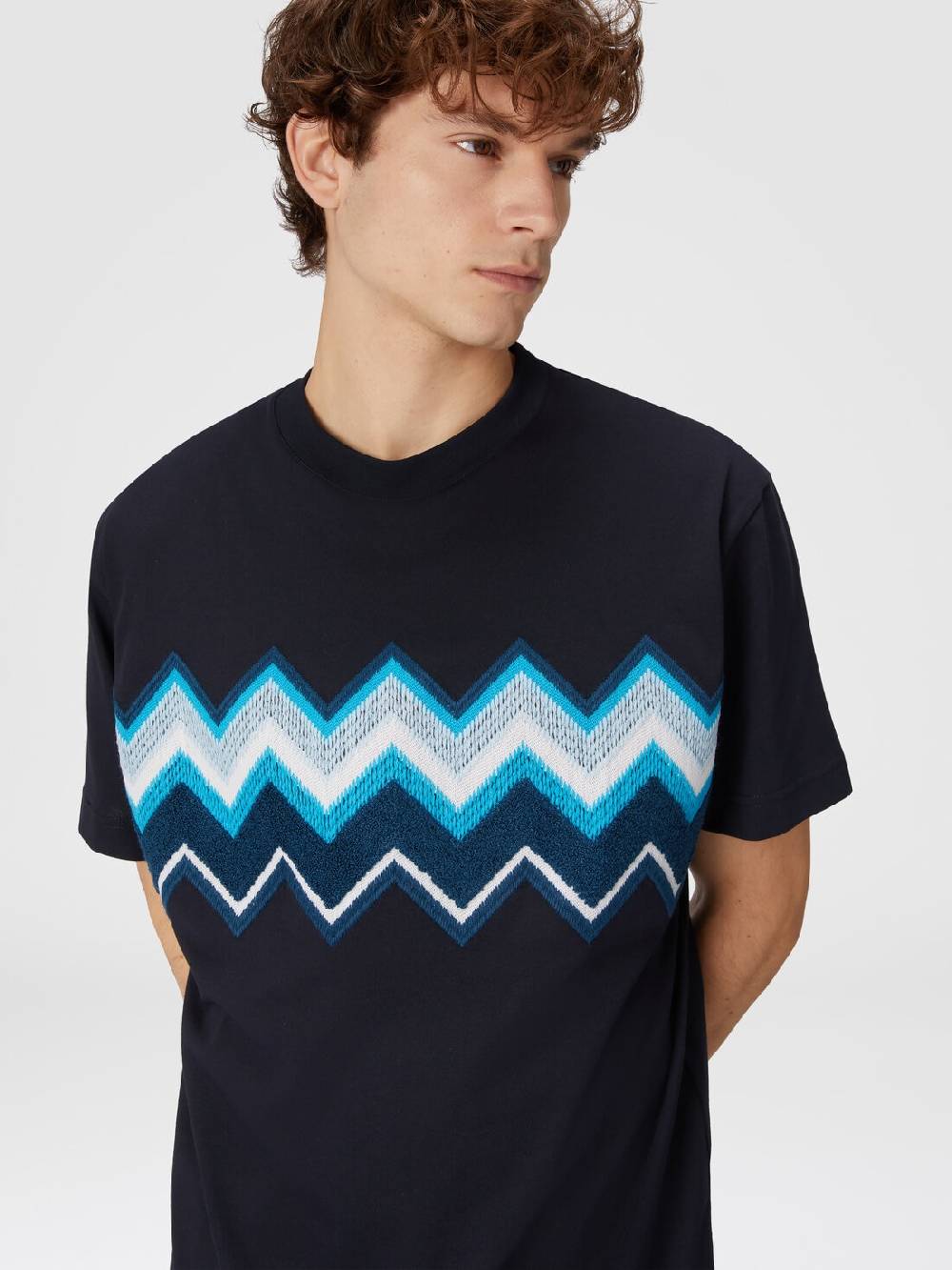 Missoni T-shirt in jersey di cotone con ricamo zig zag Moda