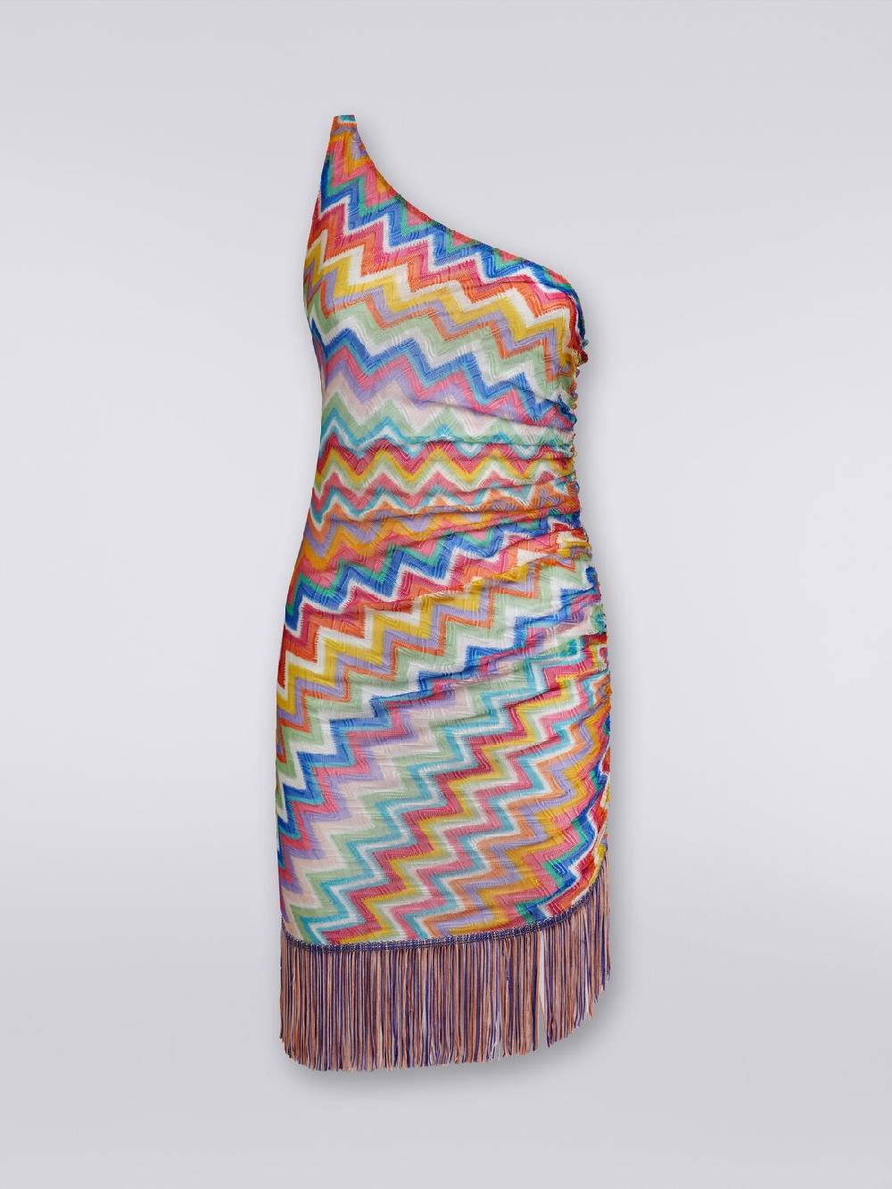 Missoni Copricostume corto monospalla con frange e arricciatura laterale Sconto di tempo limitato