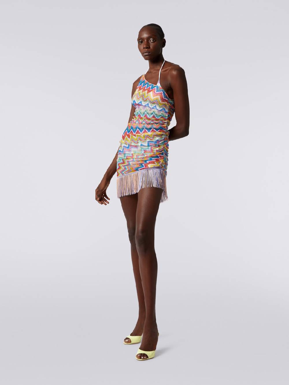 Missoni Copricostume corto monospalla con frange e arricciatura laterale Sconto di tempo limitato