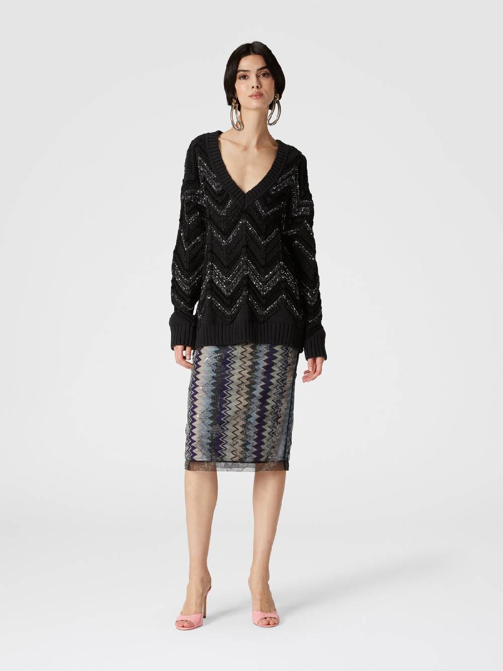 Missoni Pullover oversize con motivo zig zag e paillettes Offerta esclusiva