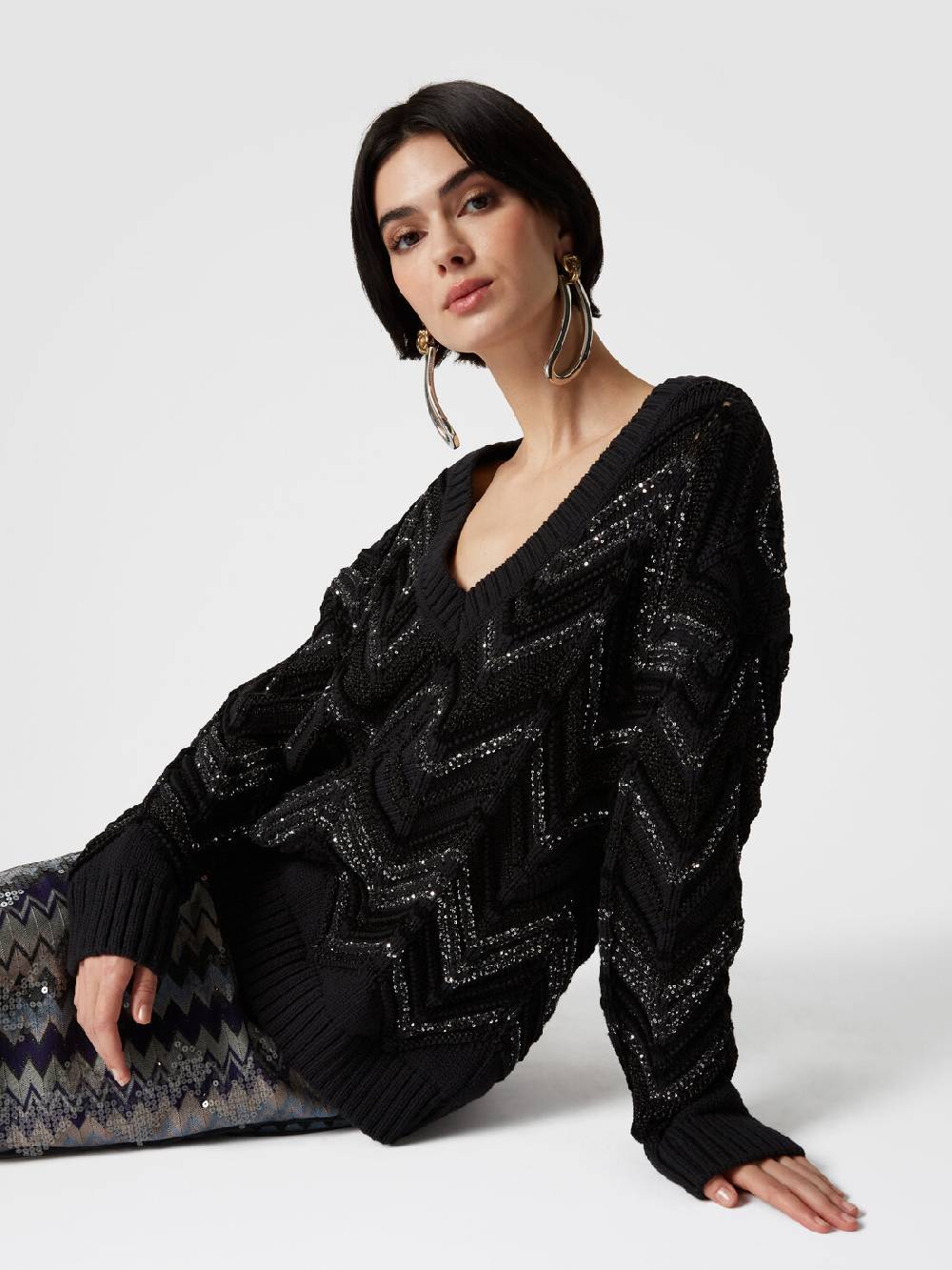 Missoni Pullover oversize con motivo zig zag e paillettes Offerta esclusiva