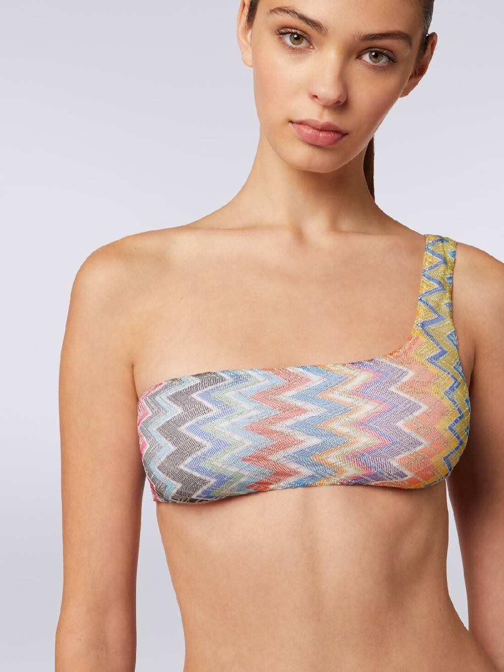 Missoni Bikini monospalla in viscosa zig zag con lurex Offerta temporanea