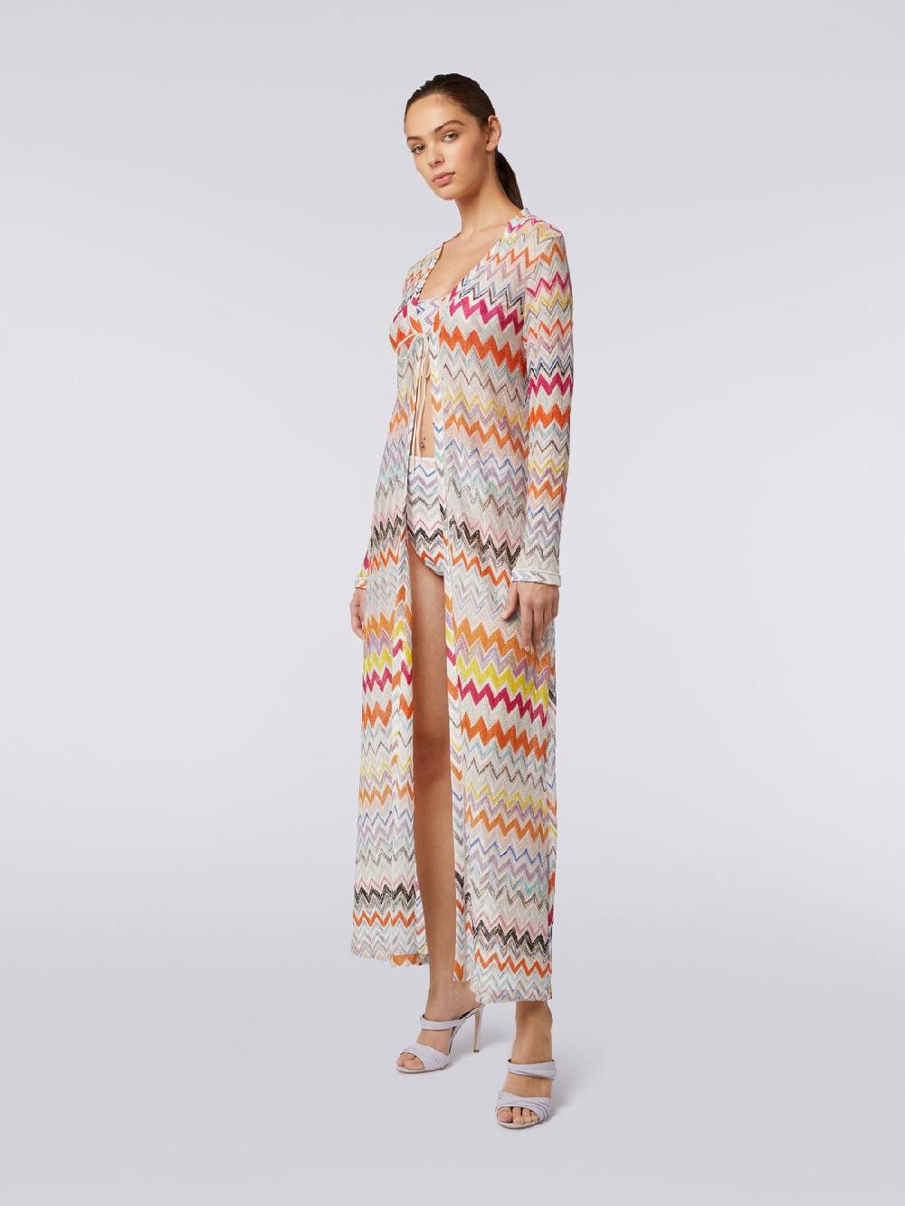 Missoni Cardigan copricostume lungo con motivo zig zag e lurex Lightning offer