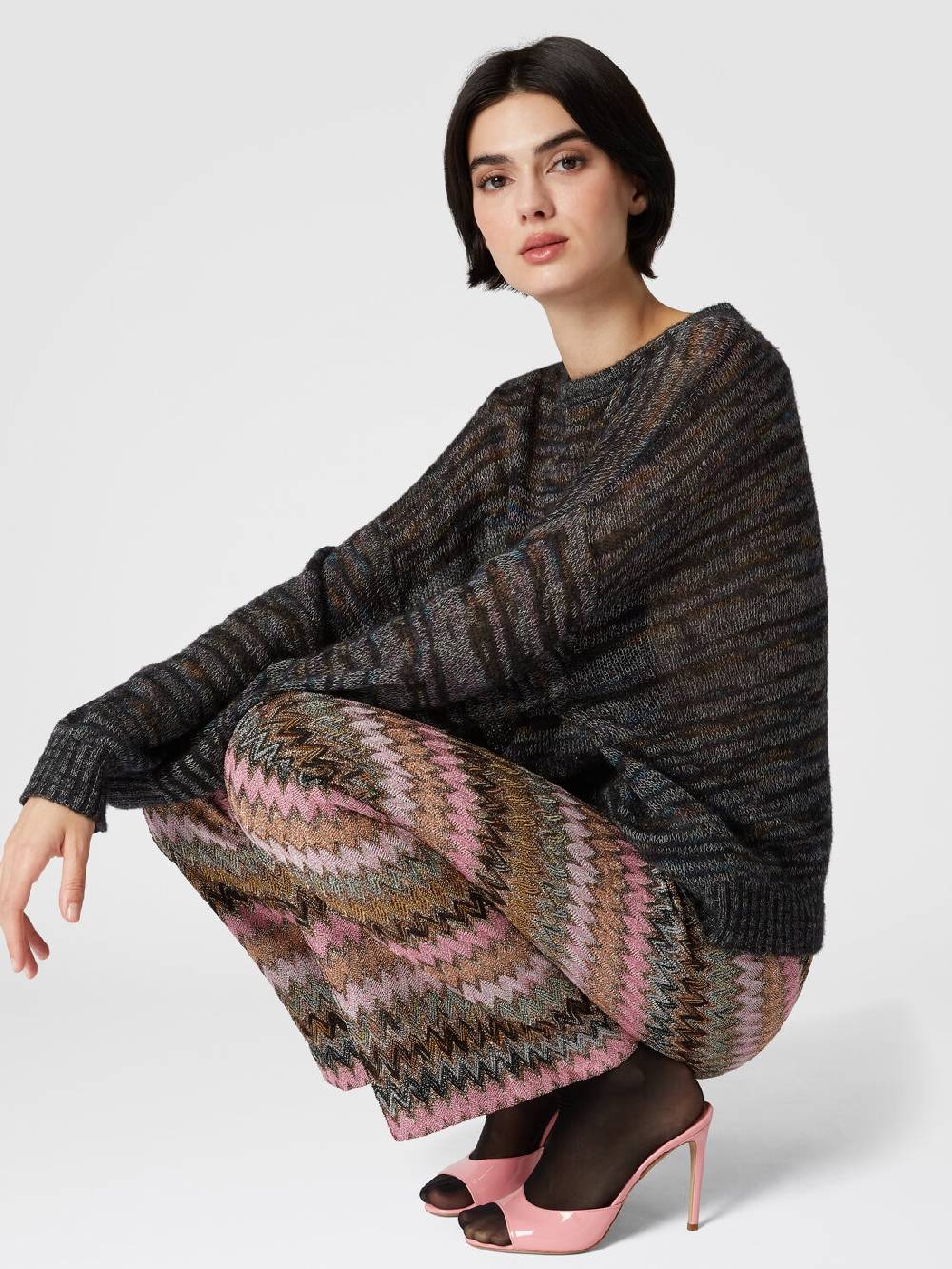 Missoni Pantaloni crop in misto viscosa zig zag lamé Liquidazione