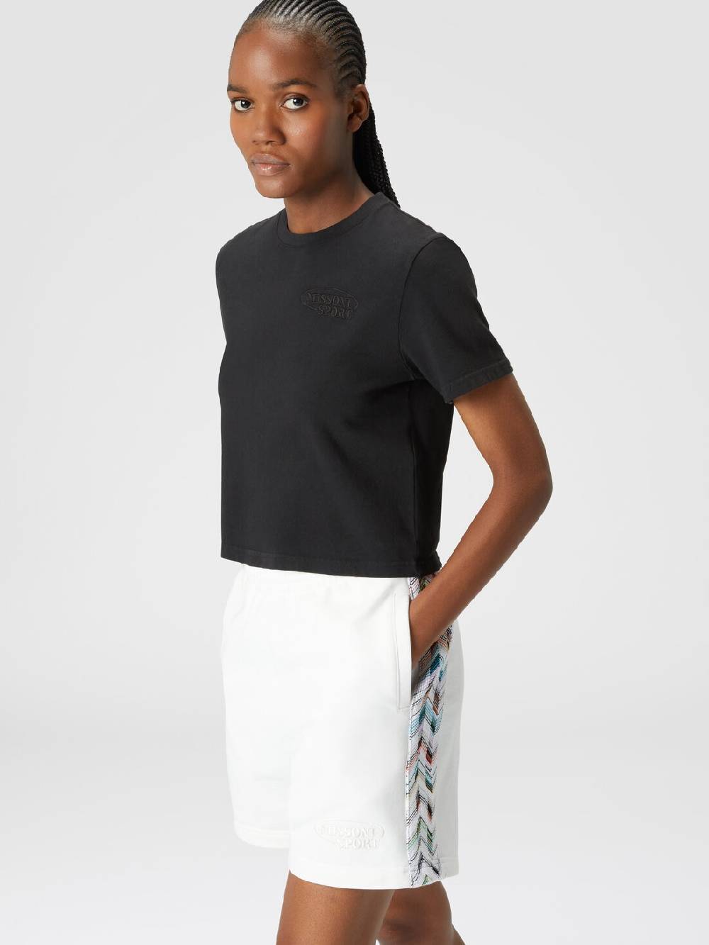 Missoni Shorts in felpa di cotone con logo e bande laterali in maglia Offerte giornaliere
