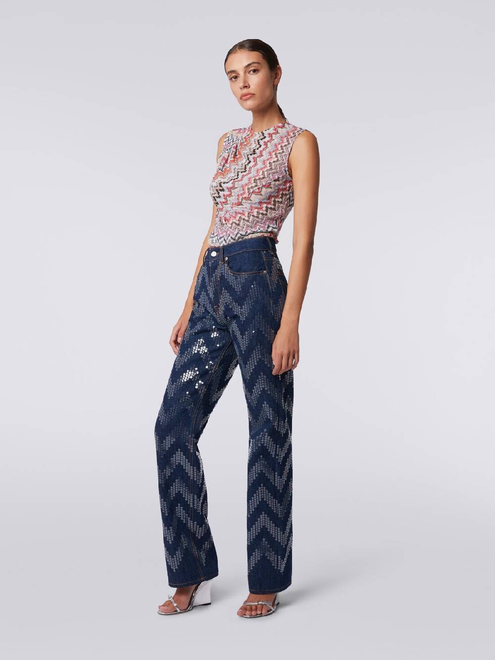 Missoni Cinque tasche in denim con paillettes zig zag Prezzo basso