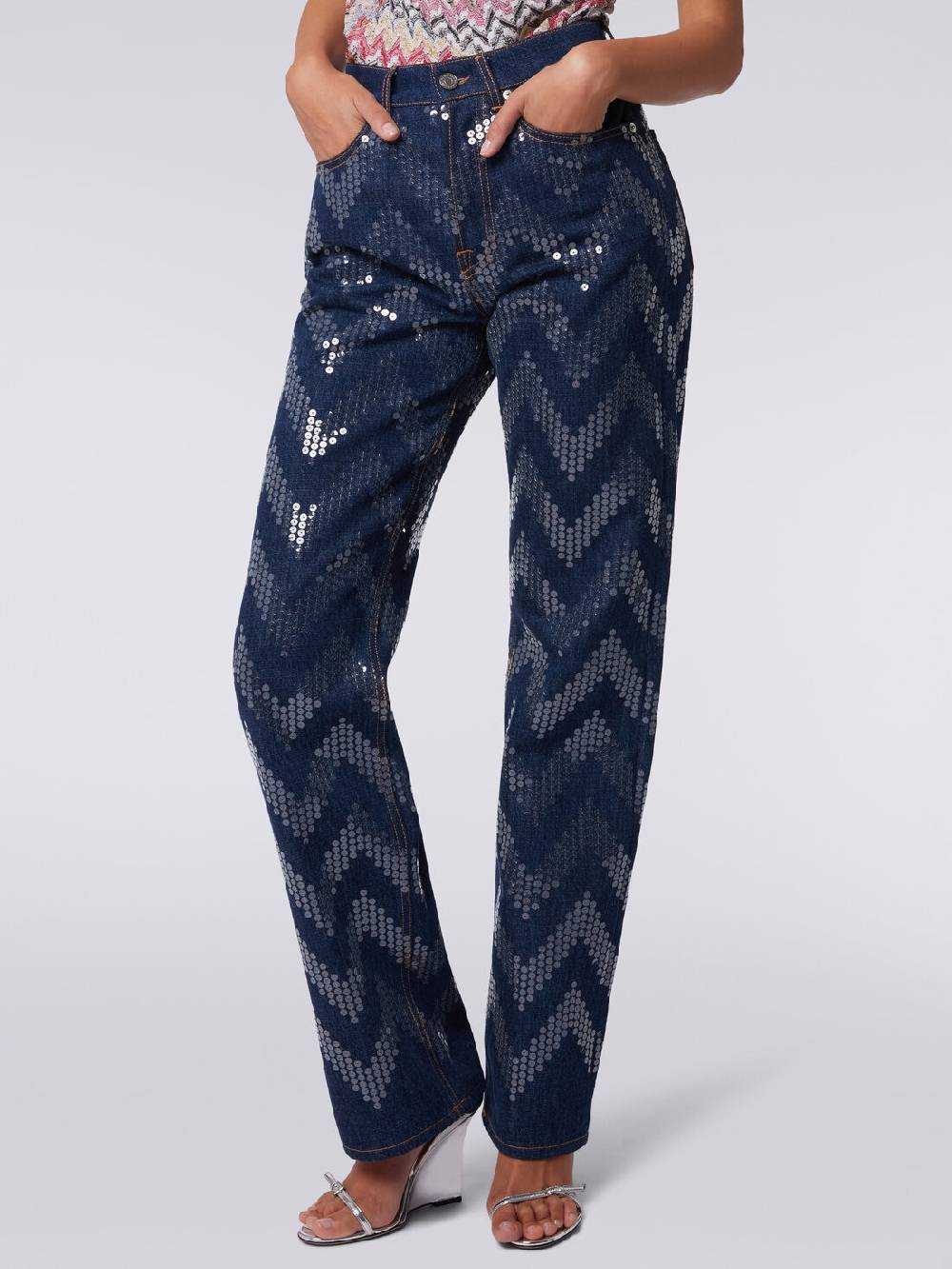 Missoni Cinque tasche in denim con paillettes zig zag Prezzo basso