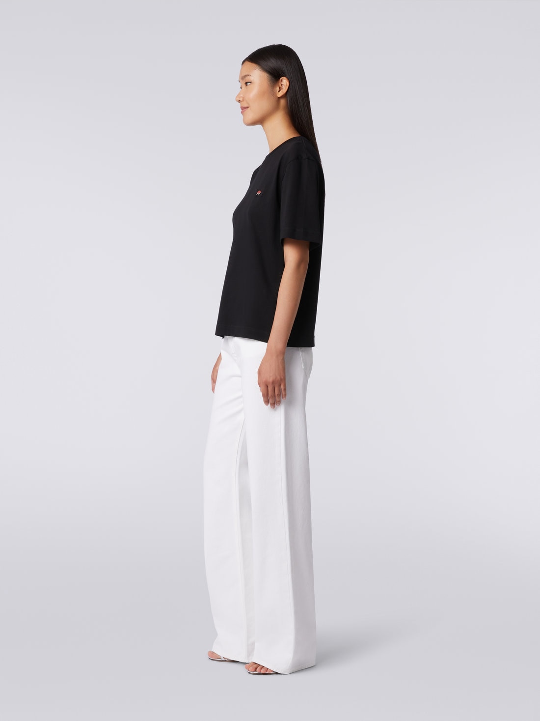 Missoni T-shirt girocollo in cotone con ricamo e logo In vendita
