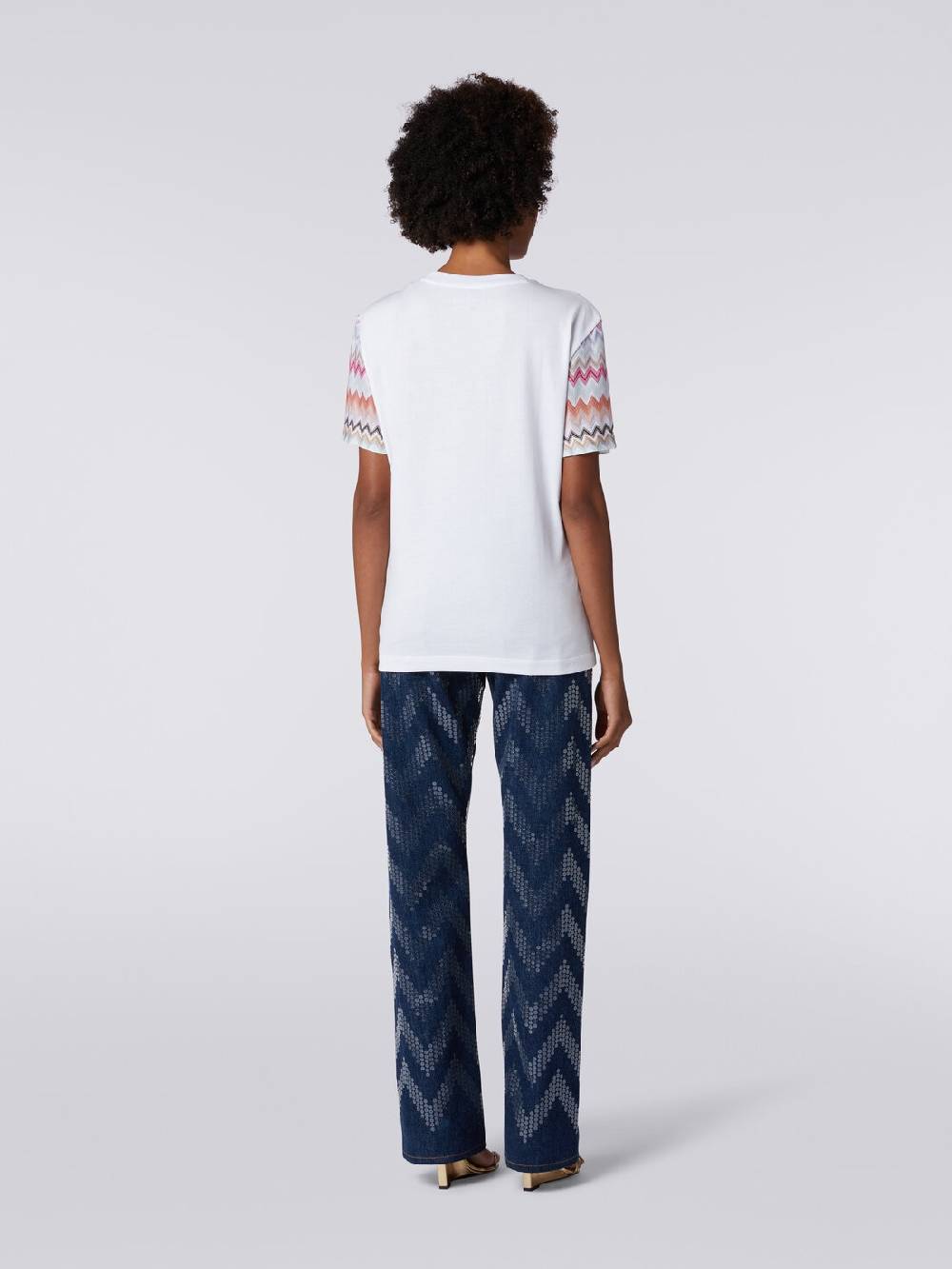 Missoni T-shirt girocollo in cotone con inserti zig zag In Linea