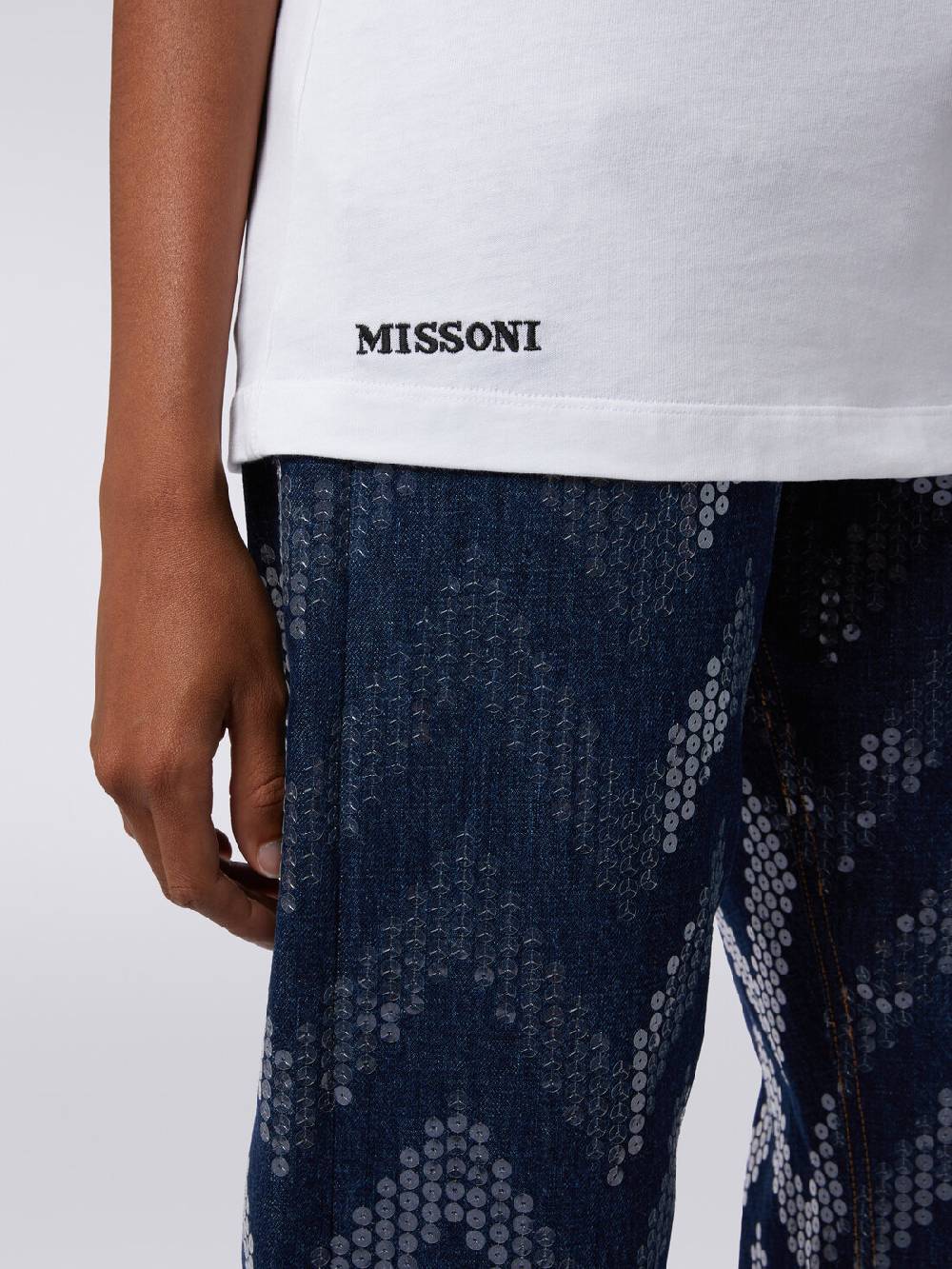 Missoni T-shirt girocollo in cotone con inserti zig zag In Linea