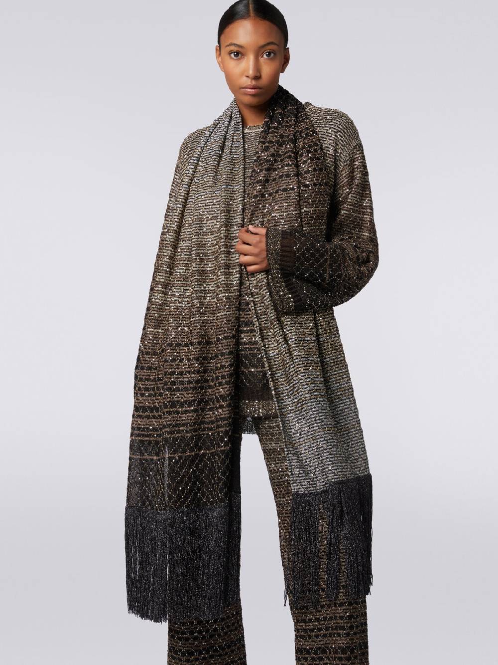 Missoni Stola in maglia dégradé con frange e paillettes Pezzi Unici