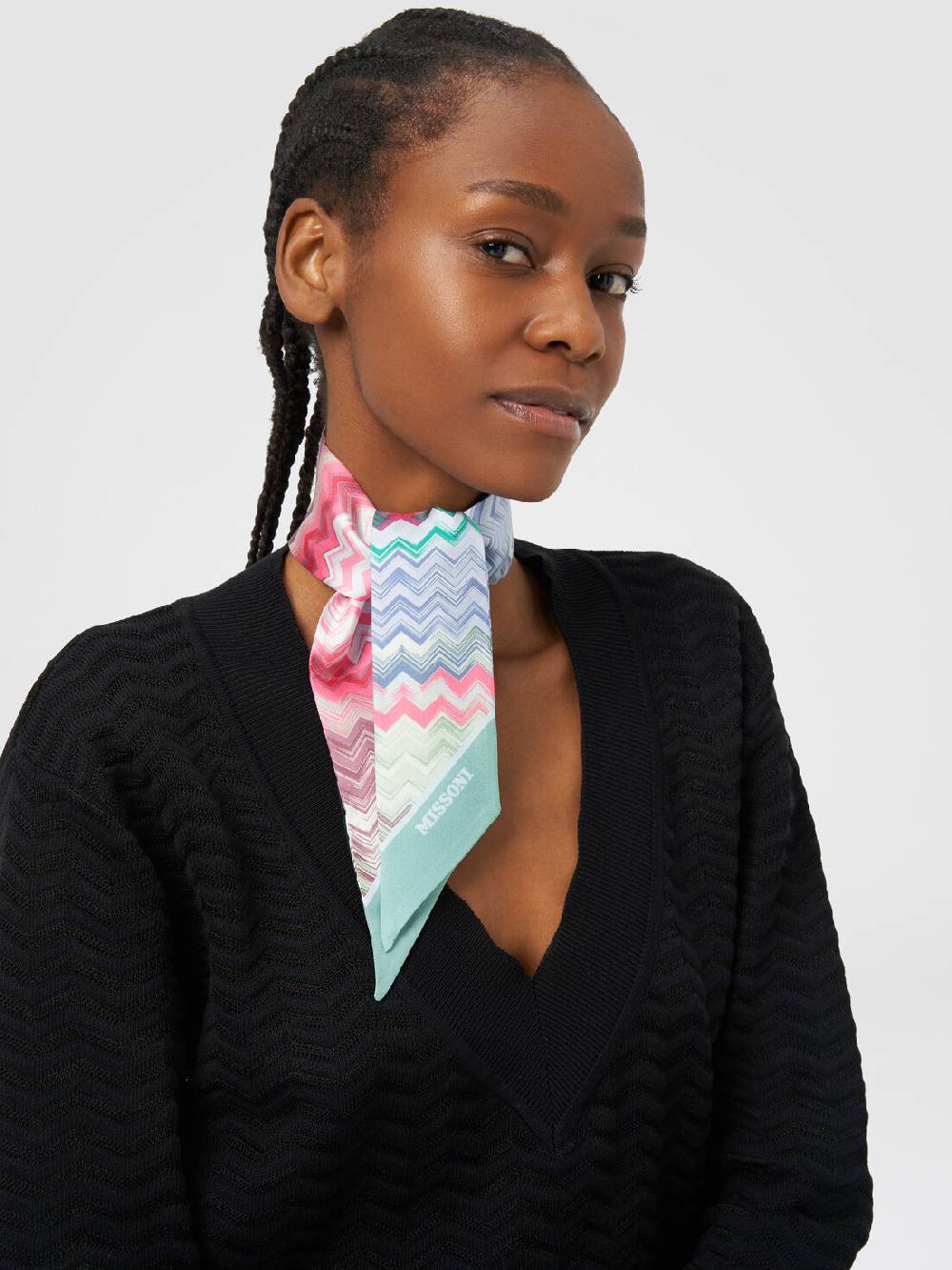 Missoni Foulard in seta con zig zag e scritta logo Consegna Veloce