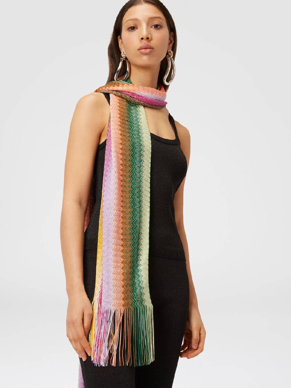 Missoni Sciarpa in maglia di viscosa chevron con frange Fino Al -60%
