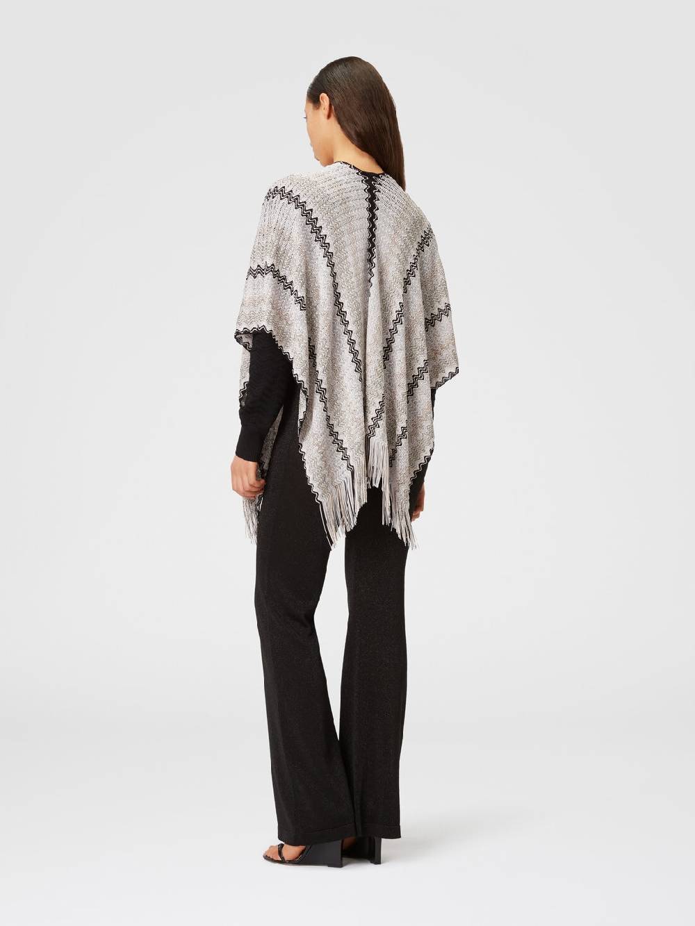 Missoni Poncho in maglia di misto viscosa con motivo a onde e frange Sottocosto