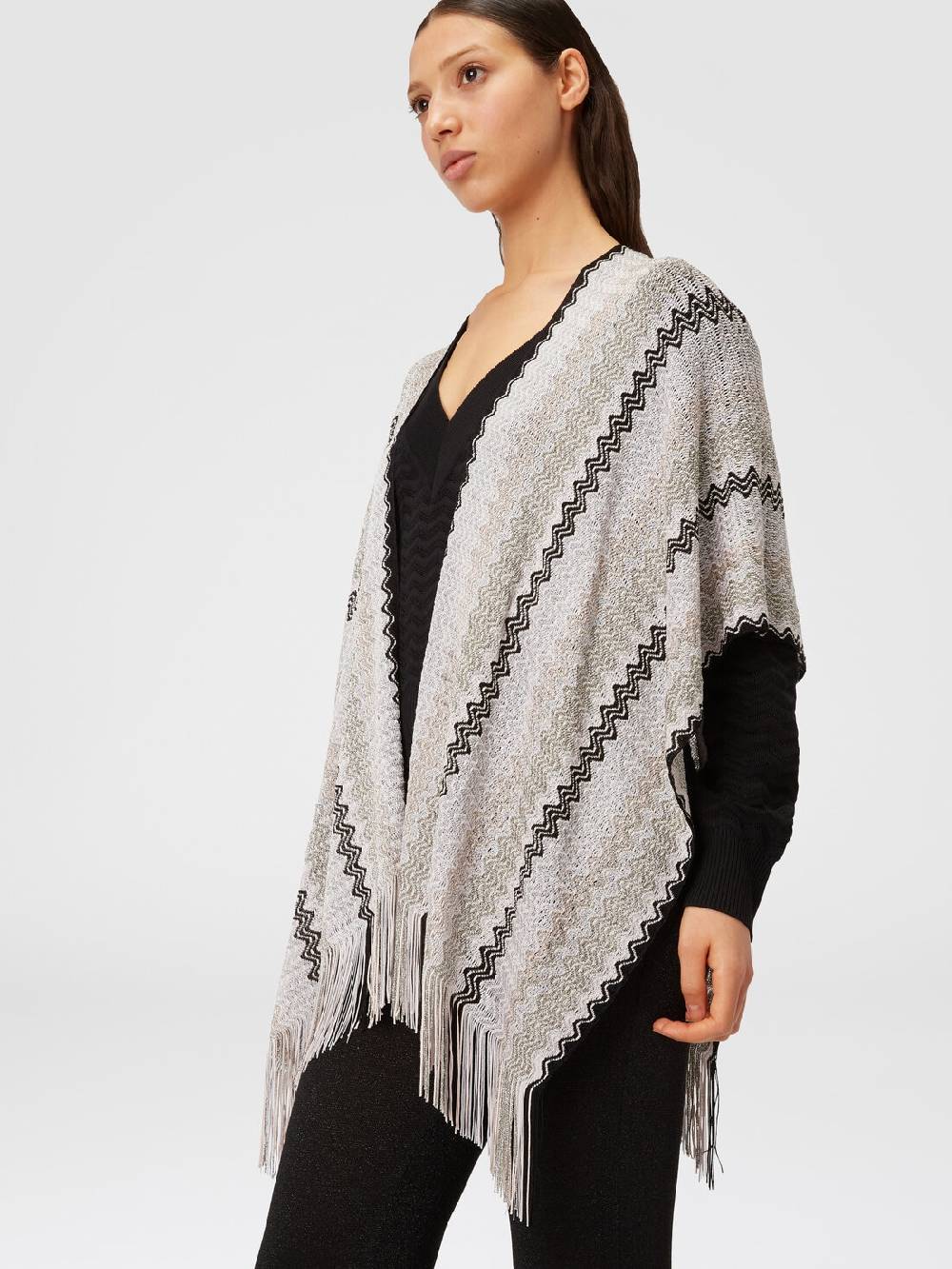 Missoni Poncho in maglia di misto viscosa con motivo a onde e frange Sottocosto