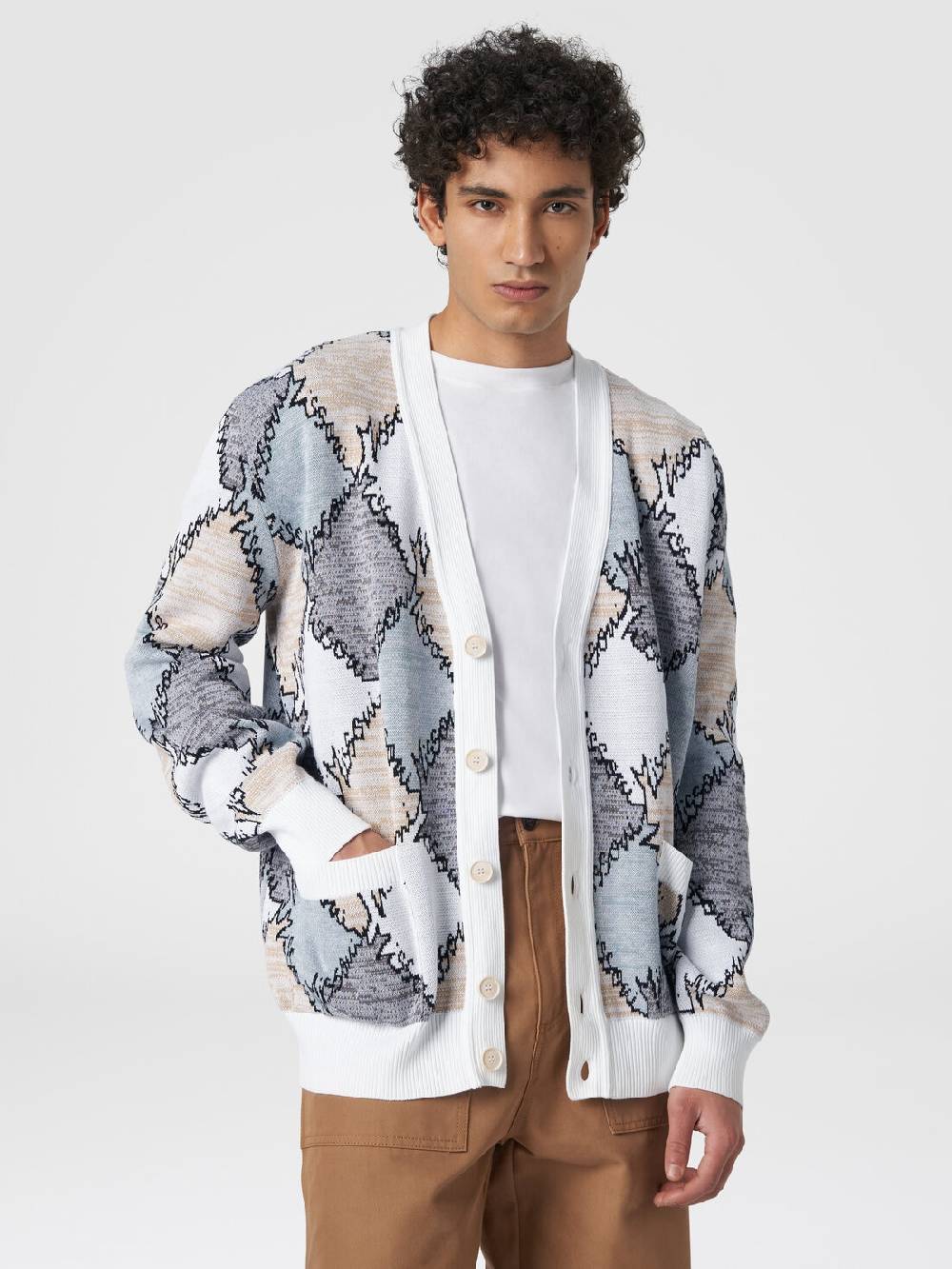 Missoni Cardigan in cotone a losanghe con scritta logo Sconto di tempo limitato