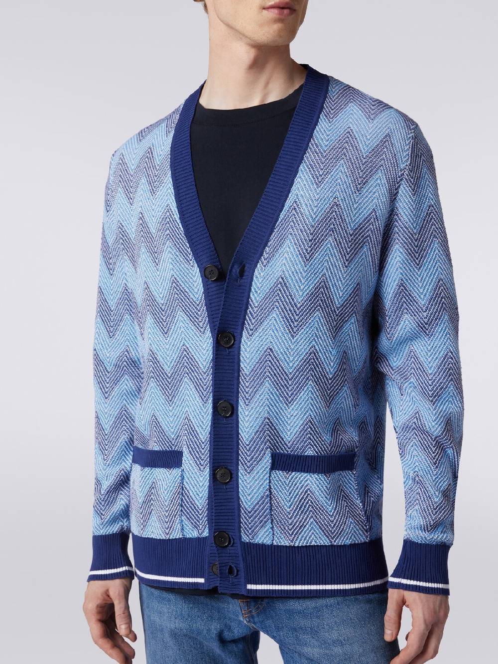 Missoni Cardigan in maglia di cotone chevron con profili a contrasto Prezzo di fabbrica