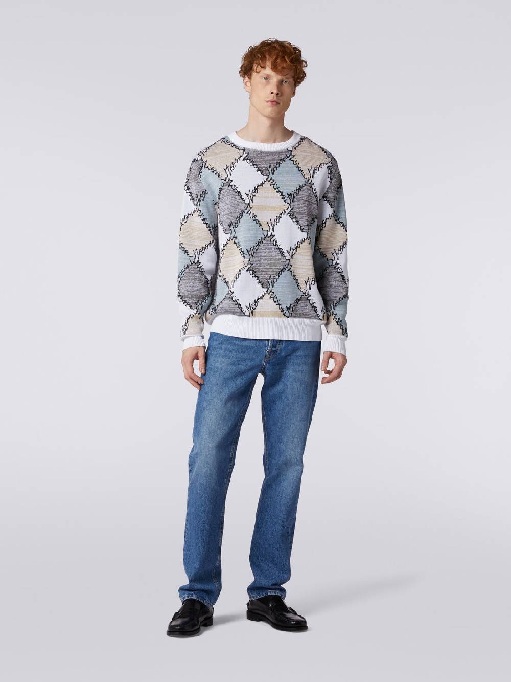 Missoni Pullover giorocollo in cotone a losanghe con scritta logo Offerta San Valentino