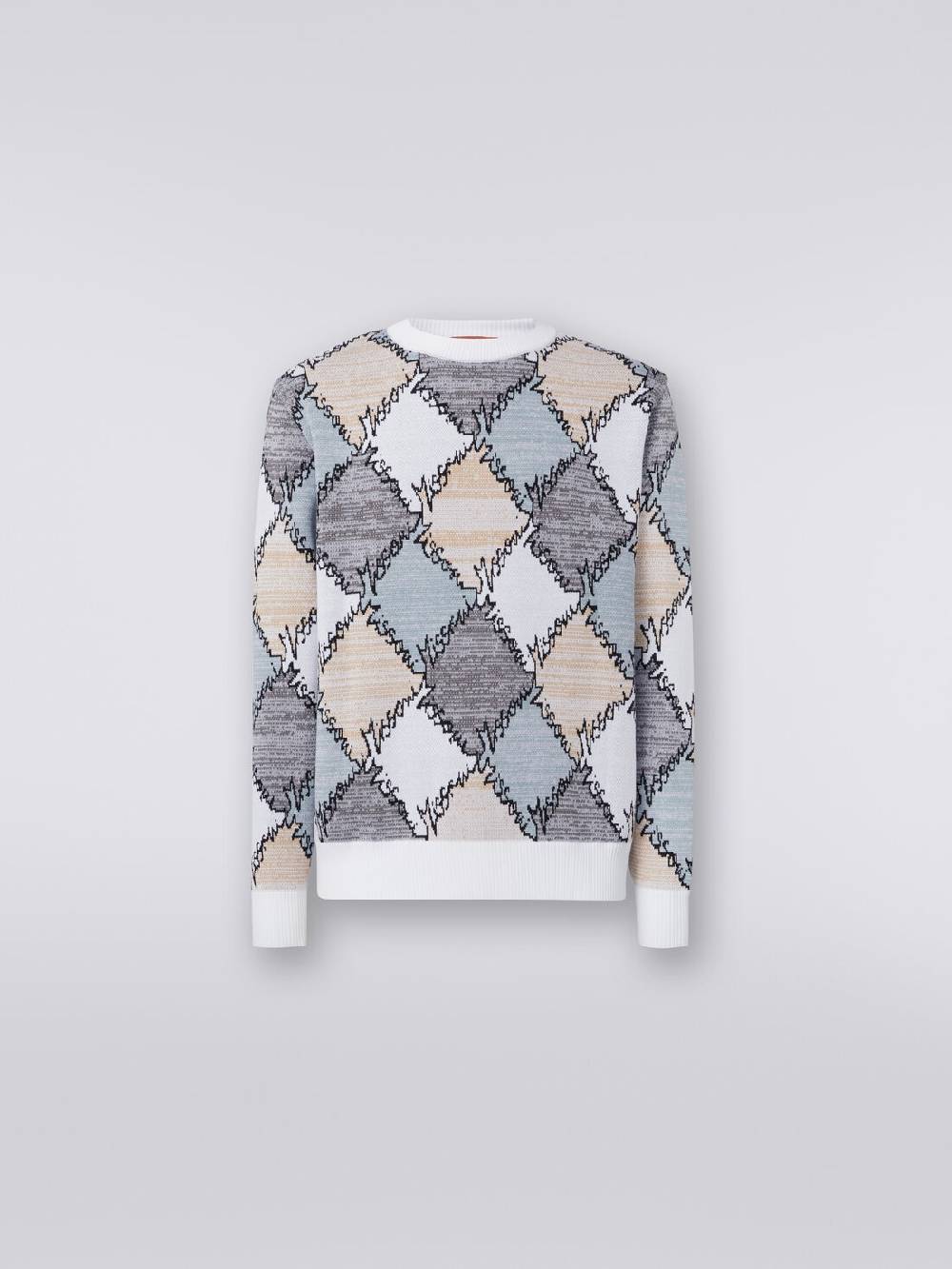 Missoni Pullover giorocollo in cotone a losanghe con scritta logo Offerta San Valentino