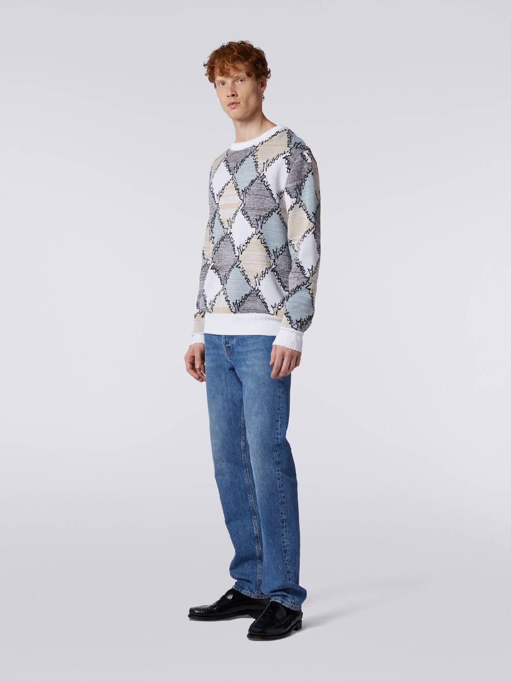 Missoni Pullover giorocollo in cotone a losanghe con scritta logo Offerta San Valentino