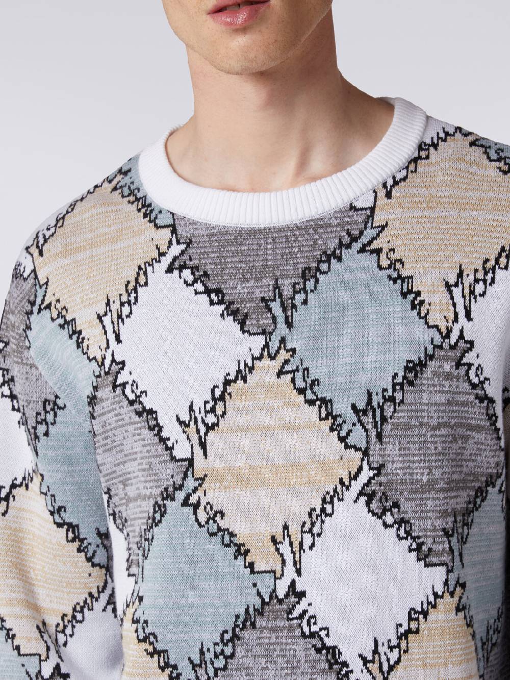 Missoni Pullover giorocollo in cotone a losanghe con scritta logo Offerta San Valentino