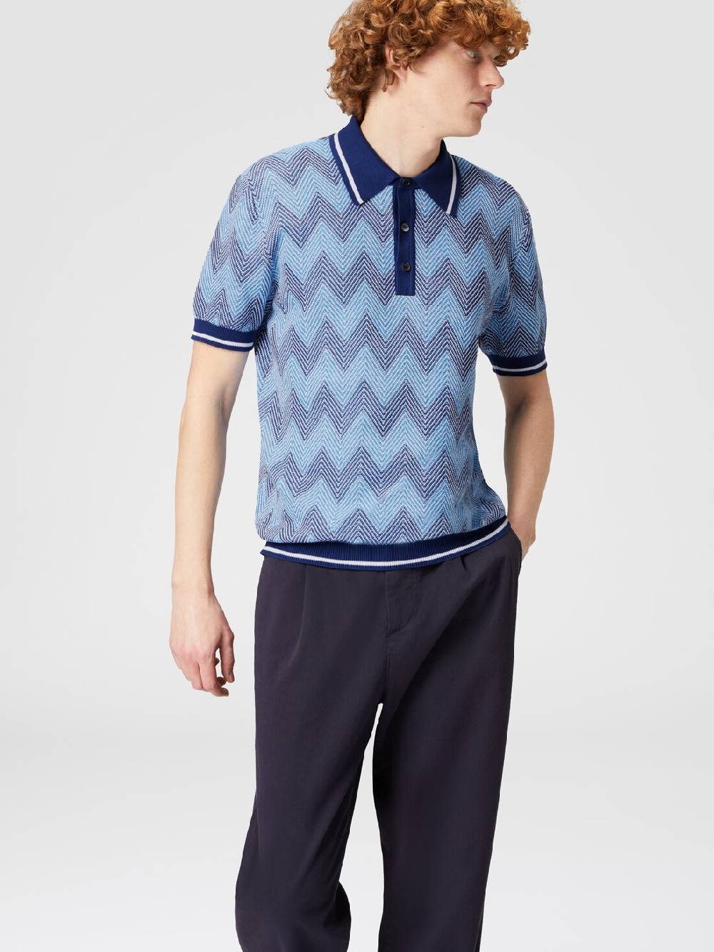 Missoni Polo a maniche corte in cotone zig zag con profili a contrasto Offerta settimanale