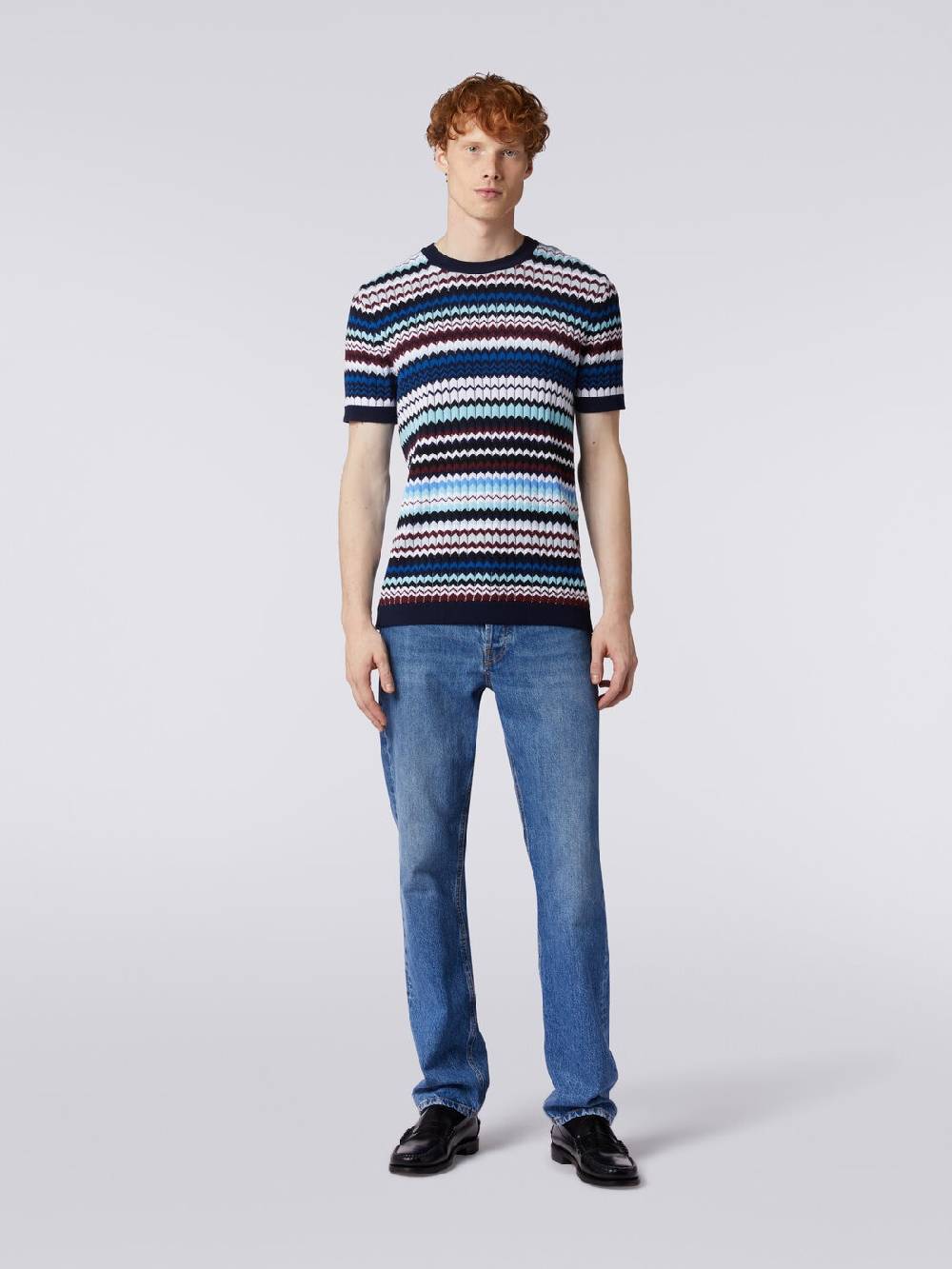 Missoni T-shirt in maglia di cotone zig zag a costine Promozione temporanea