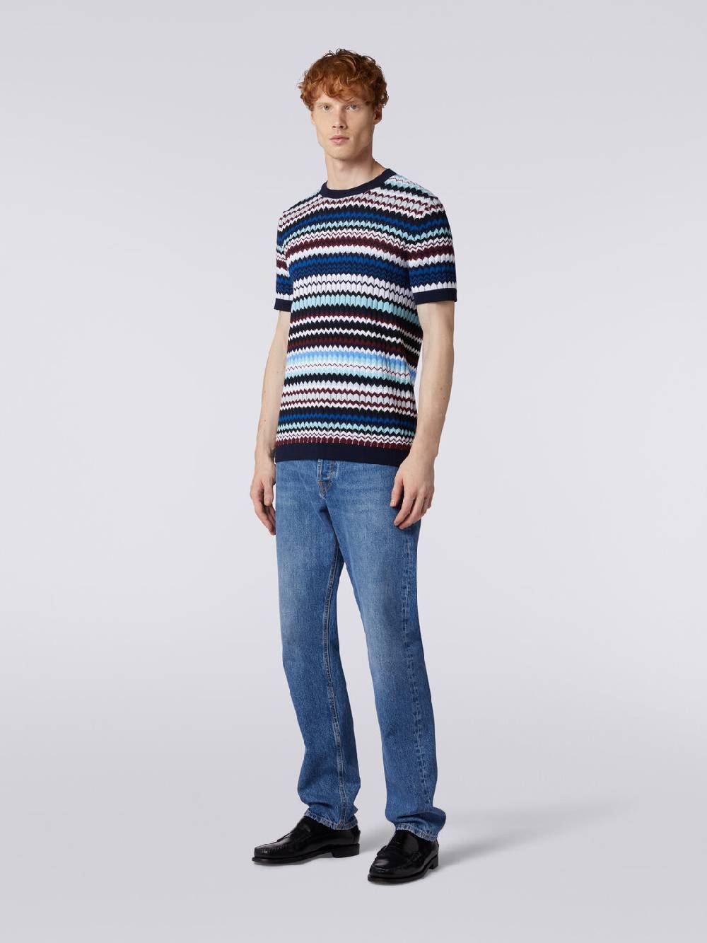 Missoni T-shirt in maglia di cotone zig zag a costine Promozione temporanea