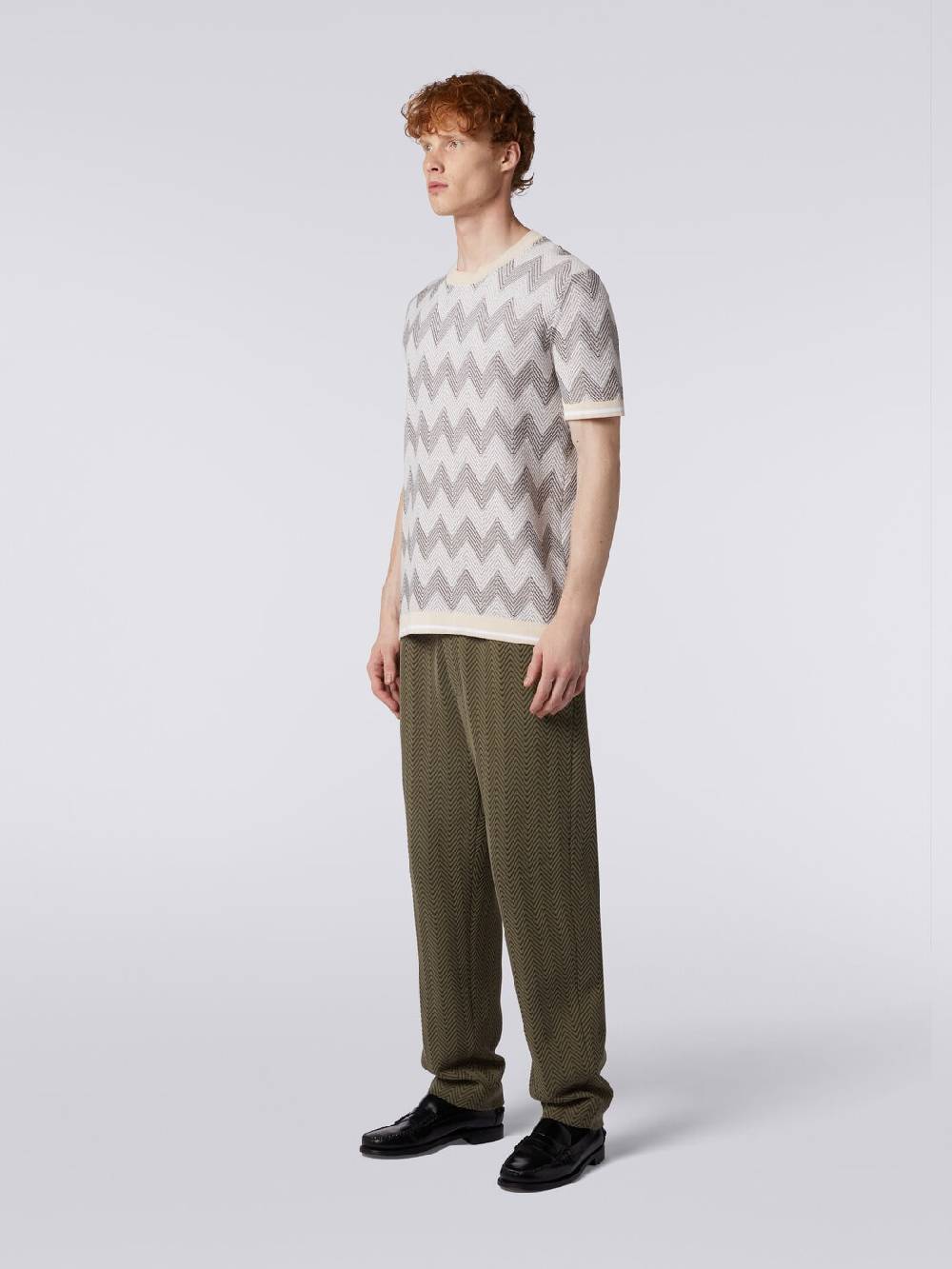 Missoni T-shirt in maglia di cotone chevron con profili a contrasto Only for today