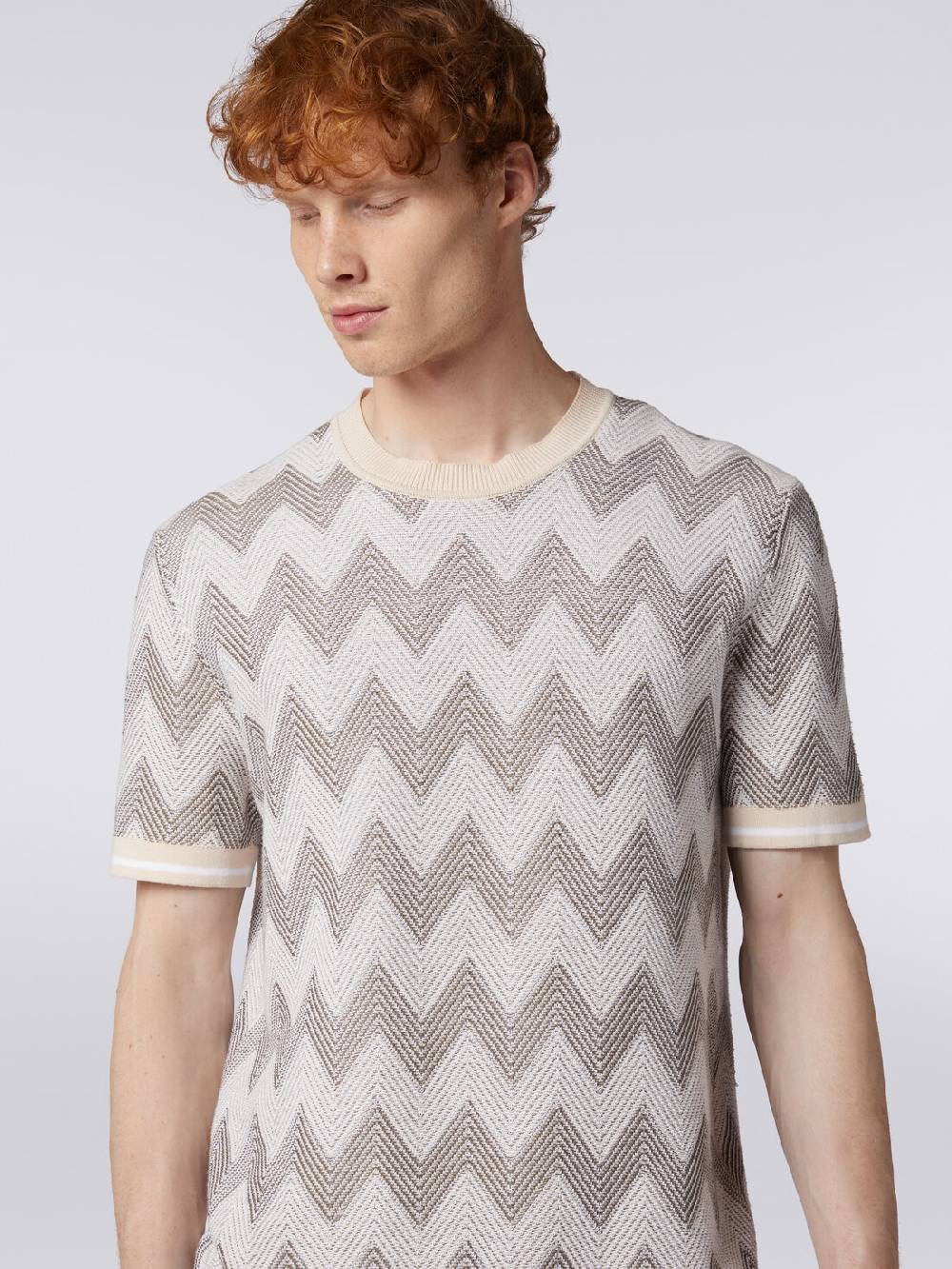 Missoni T-shirt in maglia di cotone chevron con profili a contrasto Only for today