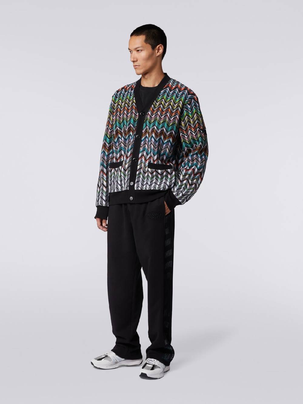 Missoni Cardigan in maglia zig zag con profili tinta unita Officina