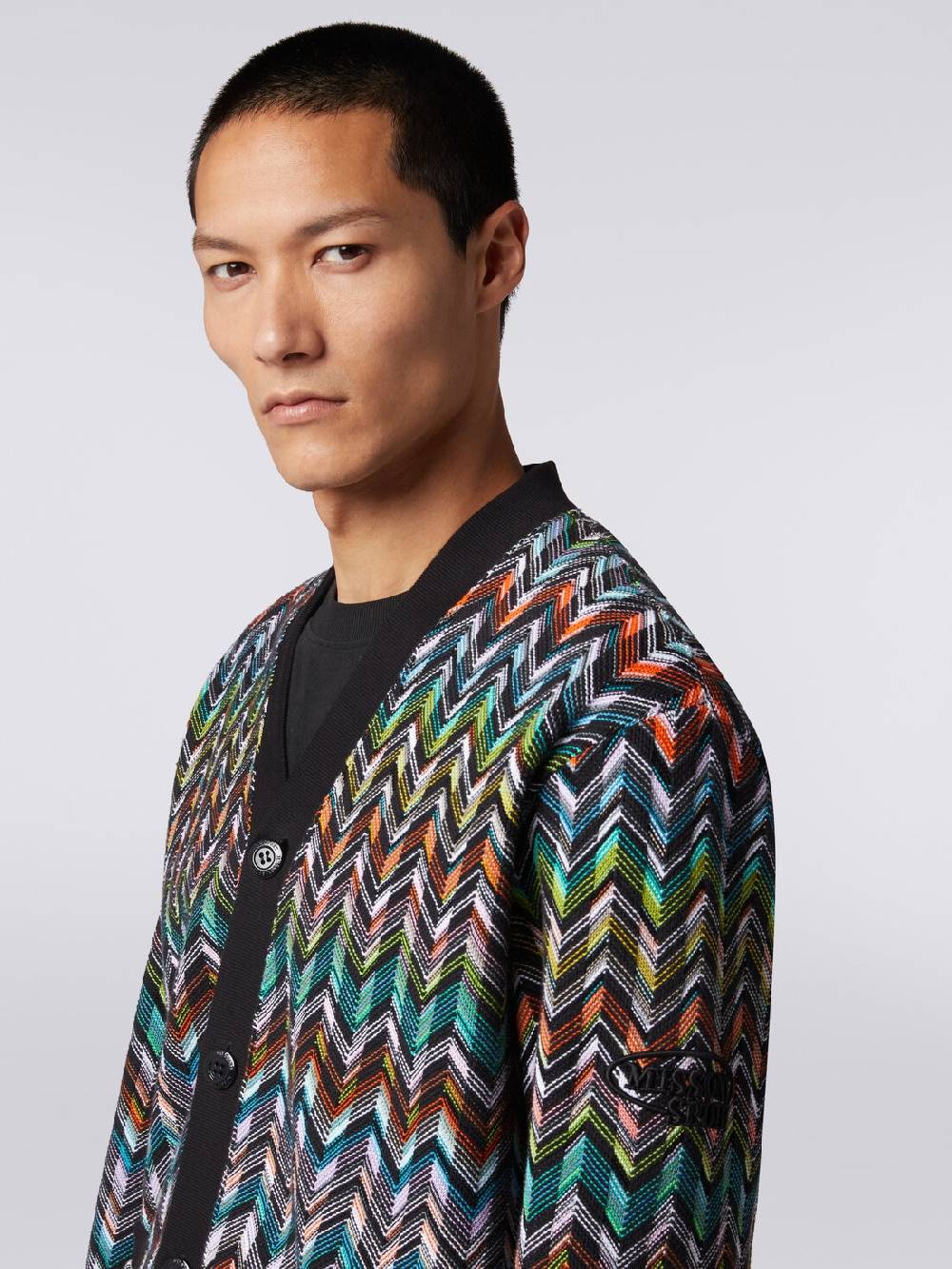 Missoni Cardigan in maglia zig zag con profili tinta unita Officina