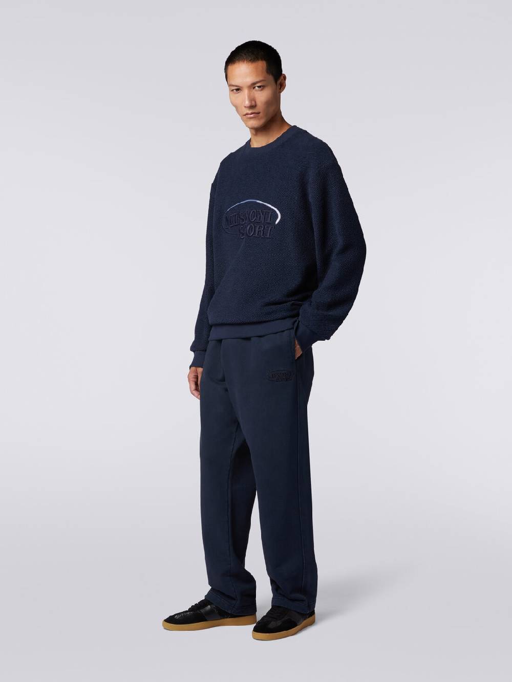 Missoni Felpa girocollo in cotone garzato con macro-logo ricamato Black Friday Prezzi