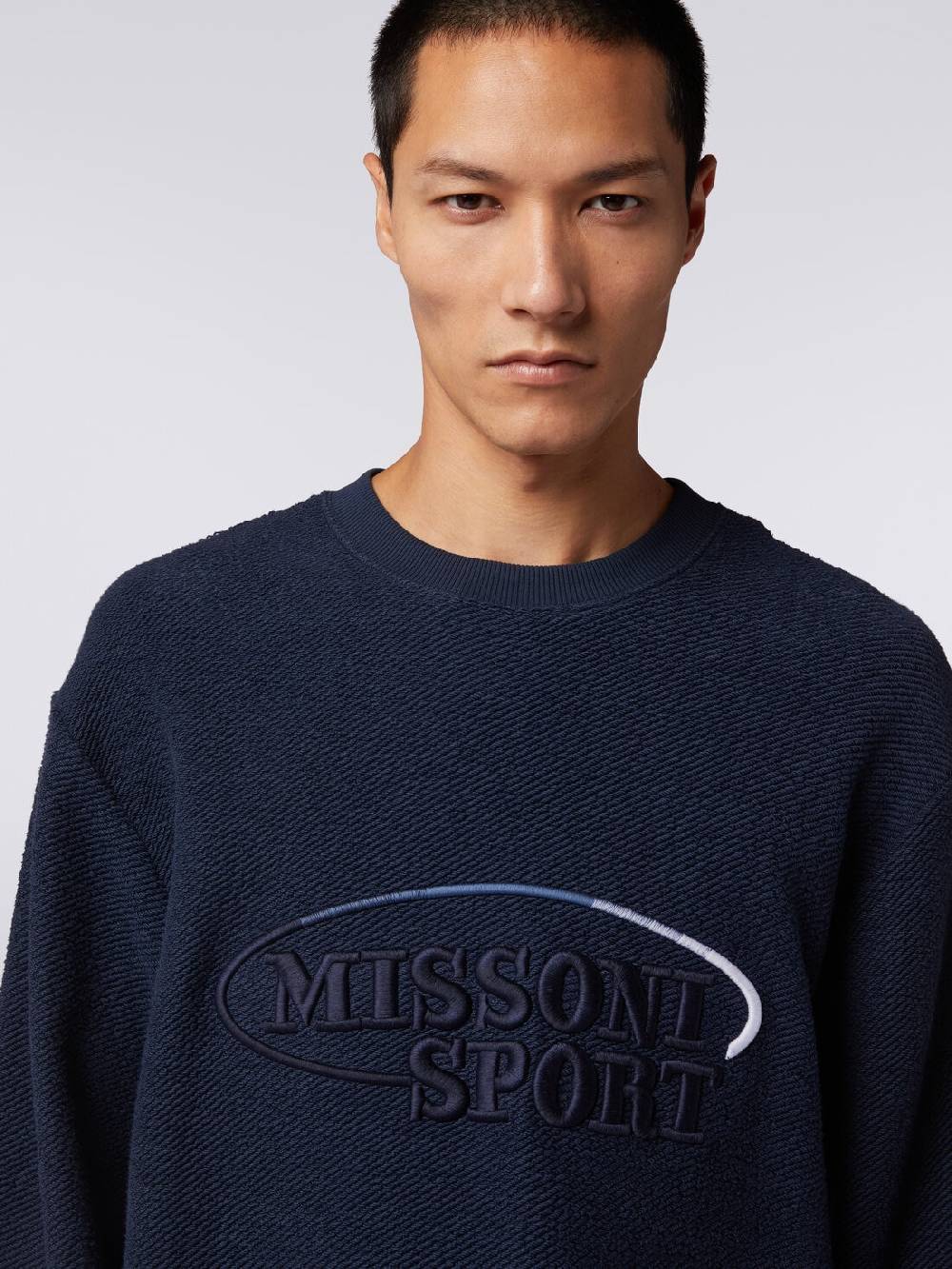 Missoni Felpa girocollo in cotone garzato con macro-logo ricamato Black Friday Prezzi