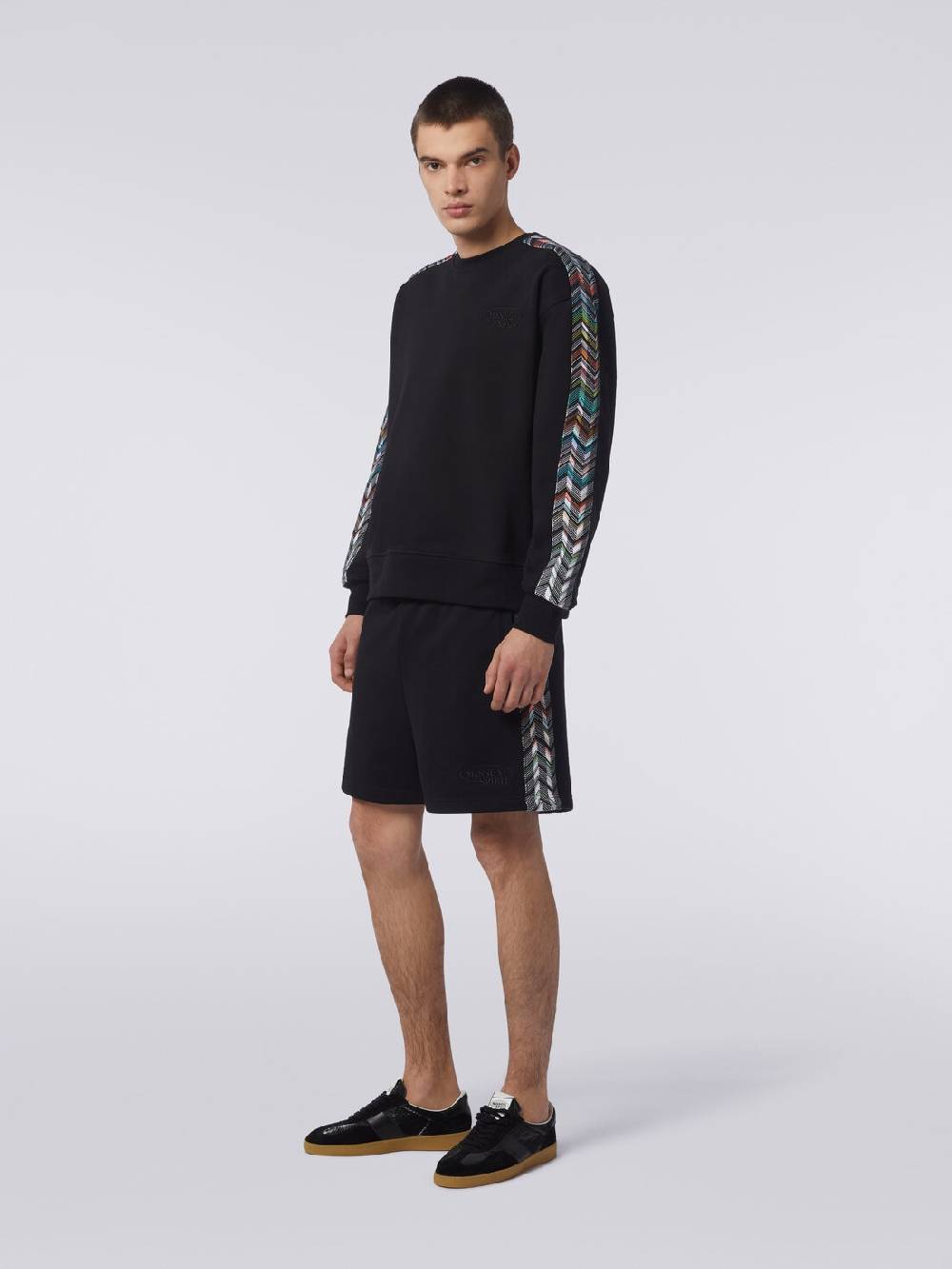 Missoni Felpa girocollo in cotone con dettagli in maglia zig zag In vendita
