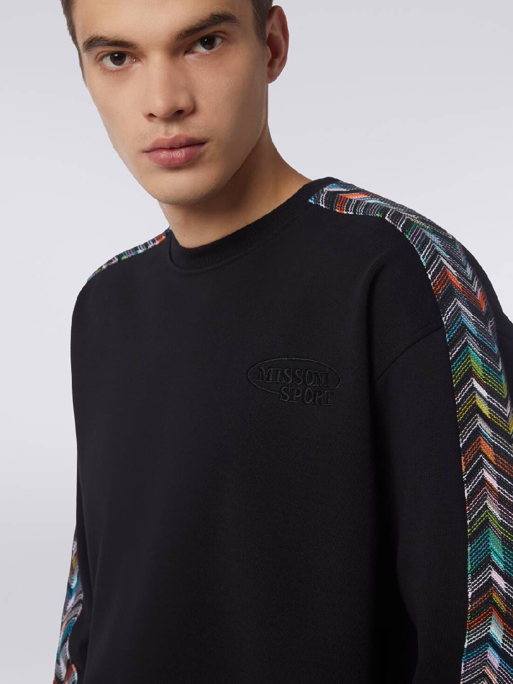 Missoni Felpa girocollo in cotone con dettagli in maglia zig zag In vendita