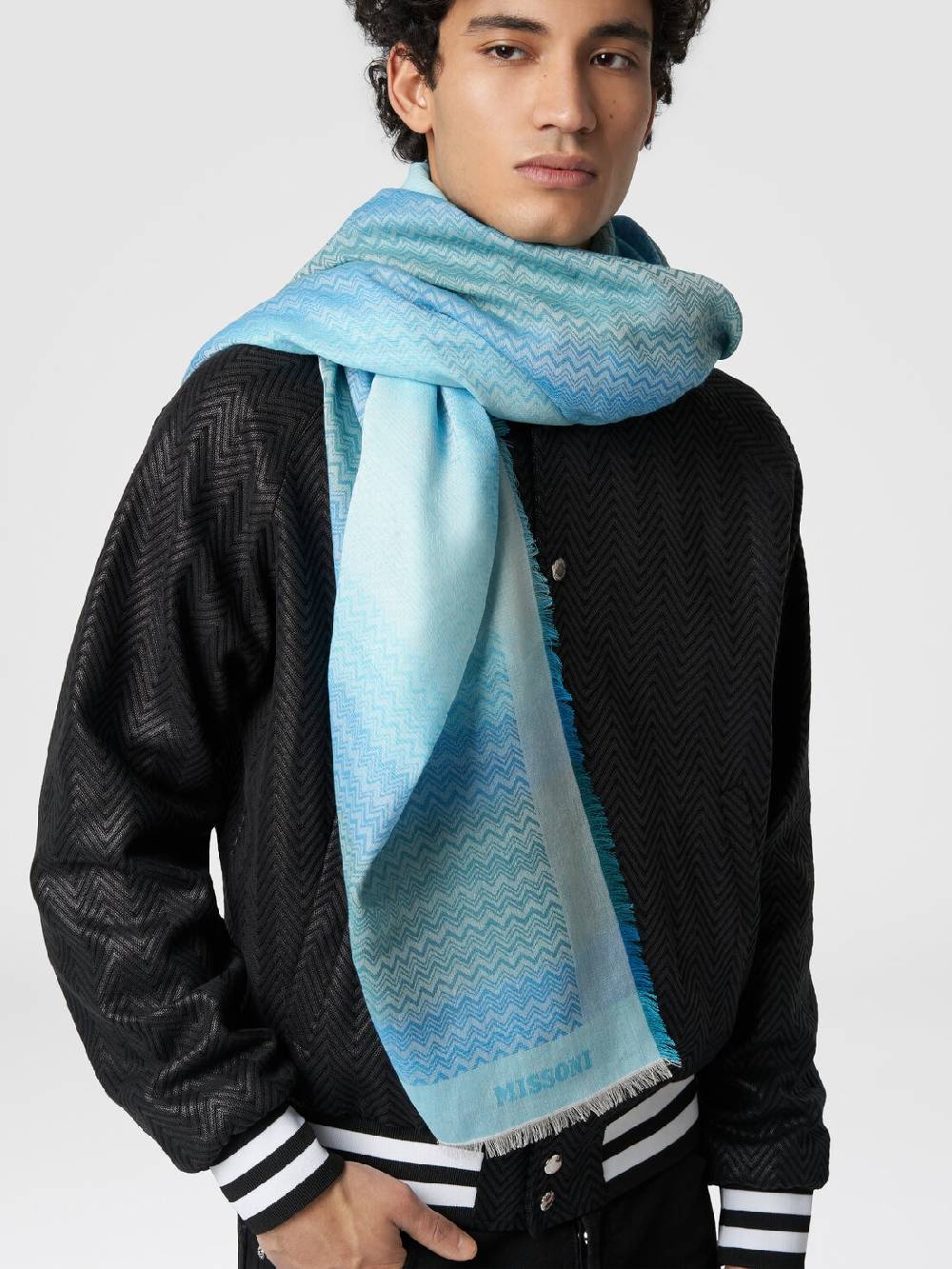 Missoni Foulard in cotone con motivo zig zag e bordi sfrangiati Consegna Veloce
